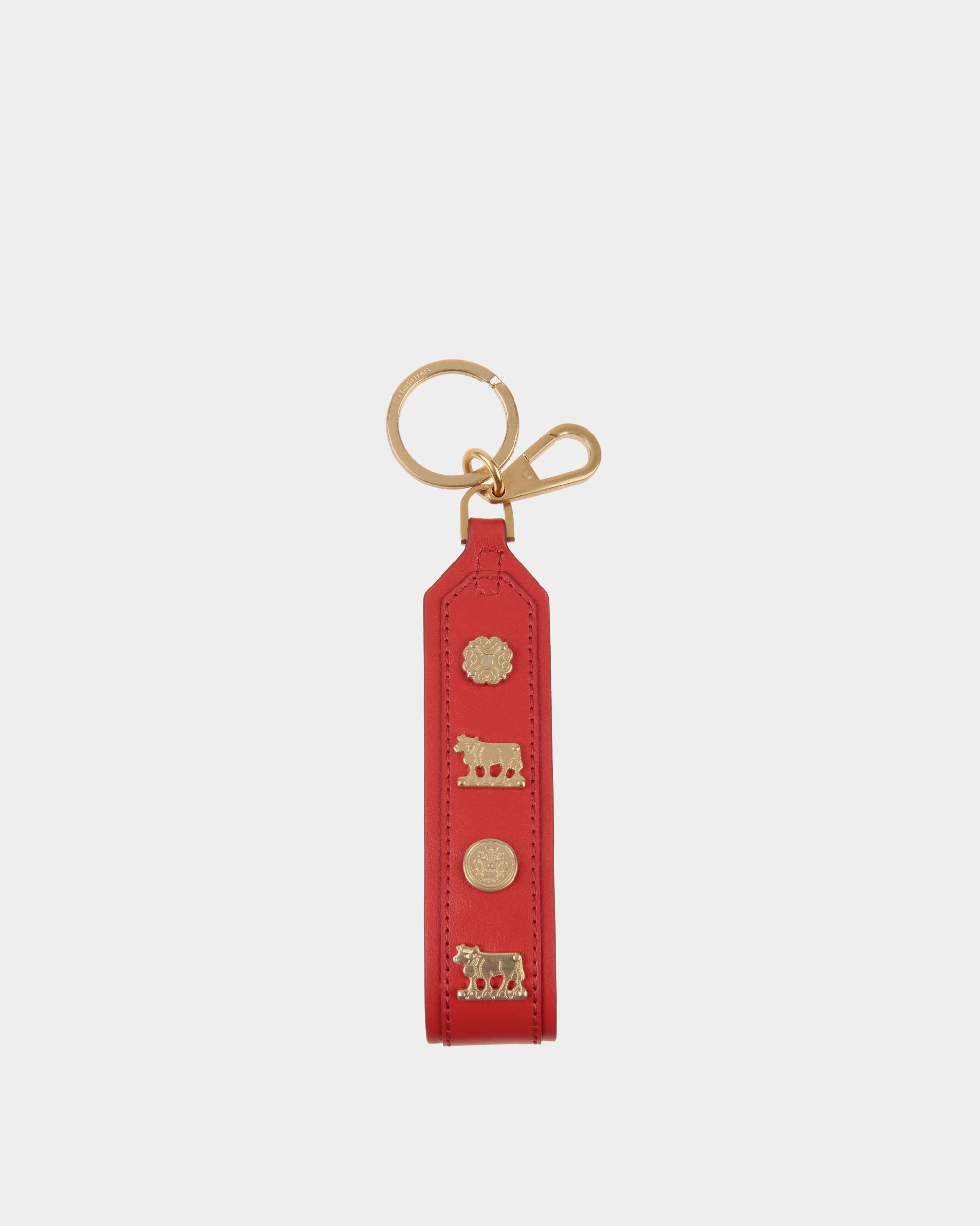 Swissness Keychain With Studs In Candy Red Leather - Women's - Bally - 02