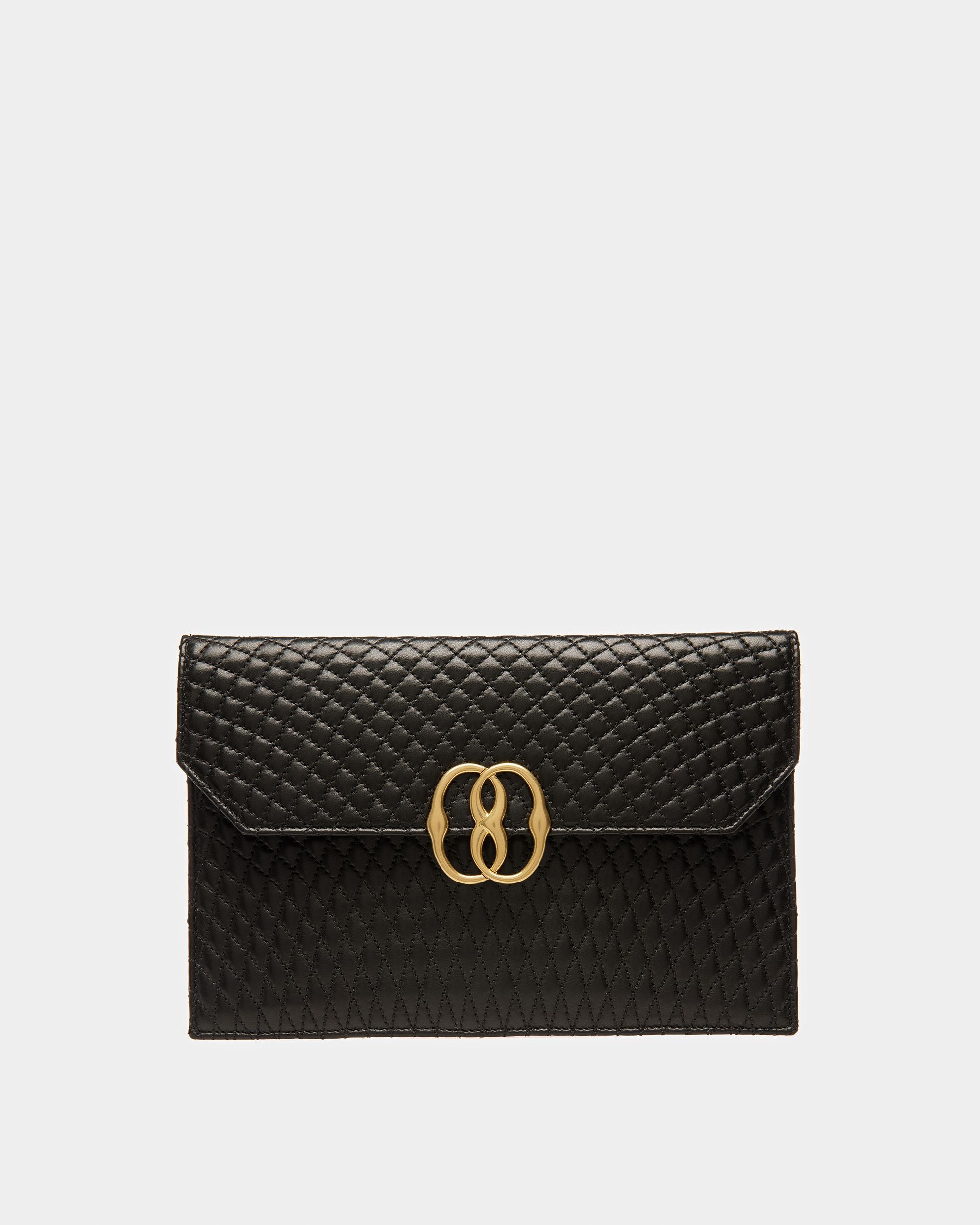Clutch Emblem De Piel Acolchada En Negro - Mujer - Bally - 01