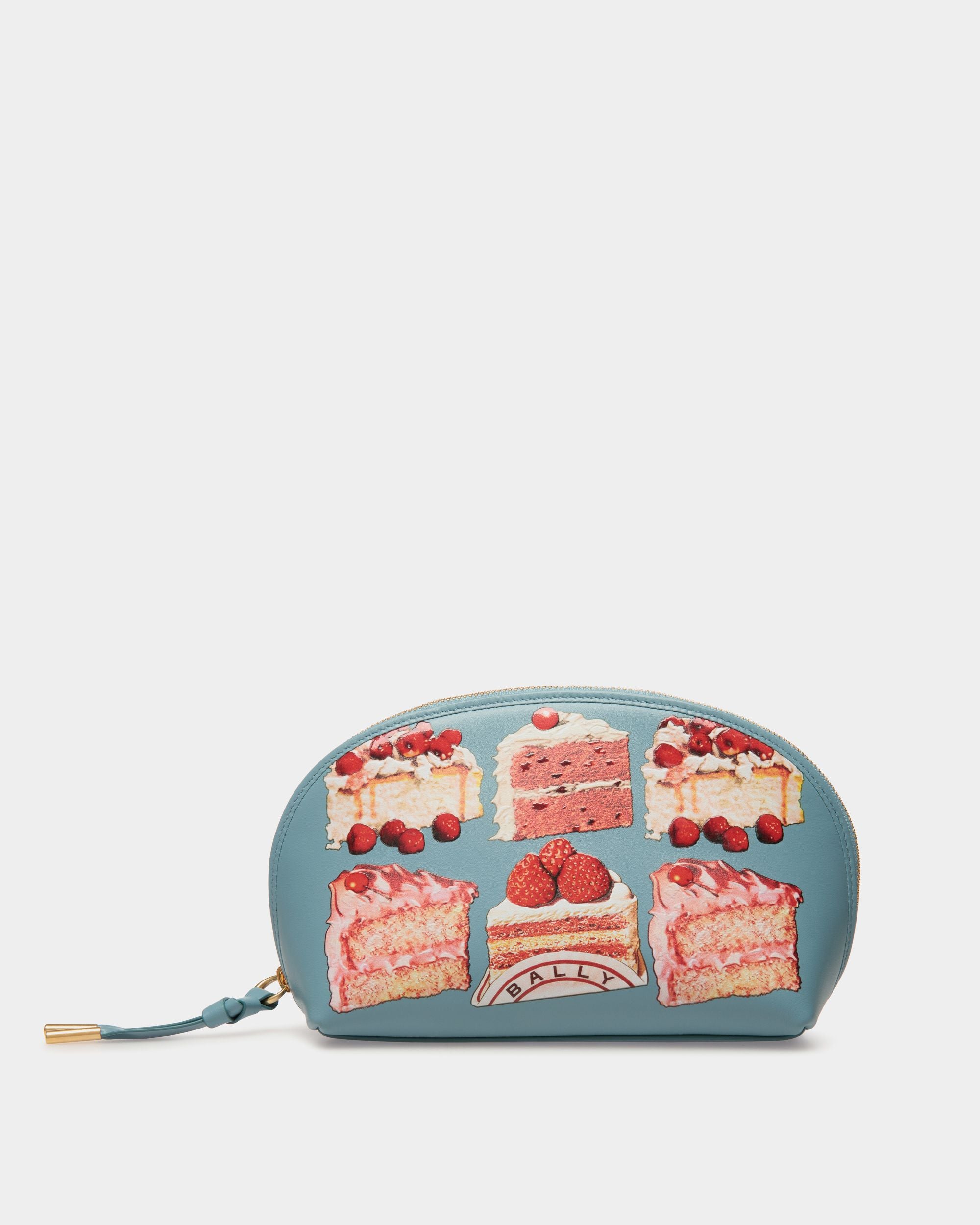 Bolso Pouch De Piel Medium Blue Con Estampado Bally Cake - Mujer - Bally - 01