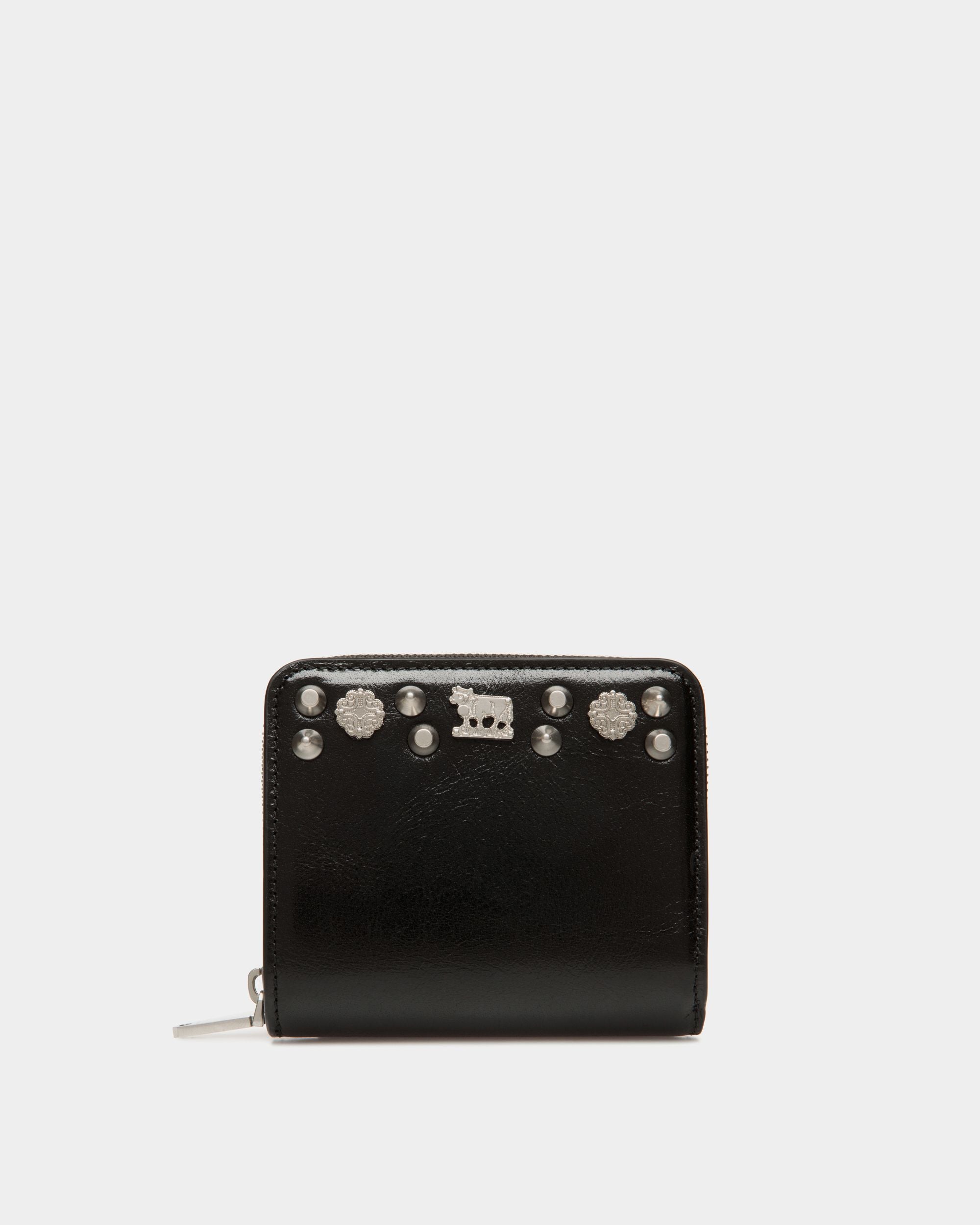 Swissness Wallet In Black Leather with Studs - Women's - Bally - 01