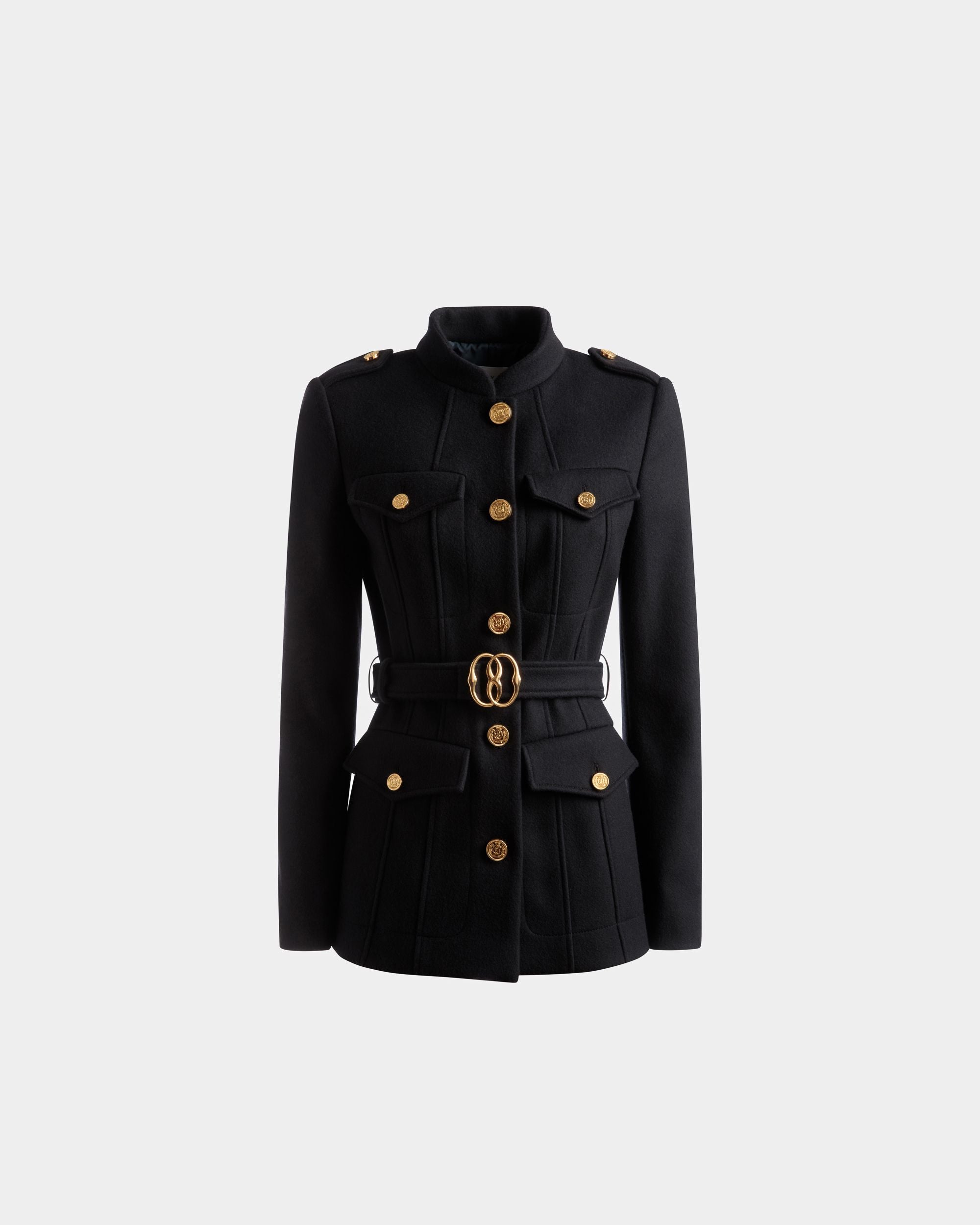 Belted Jacket In Navy Wool - Women's - Bally - 01
