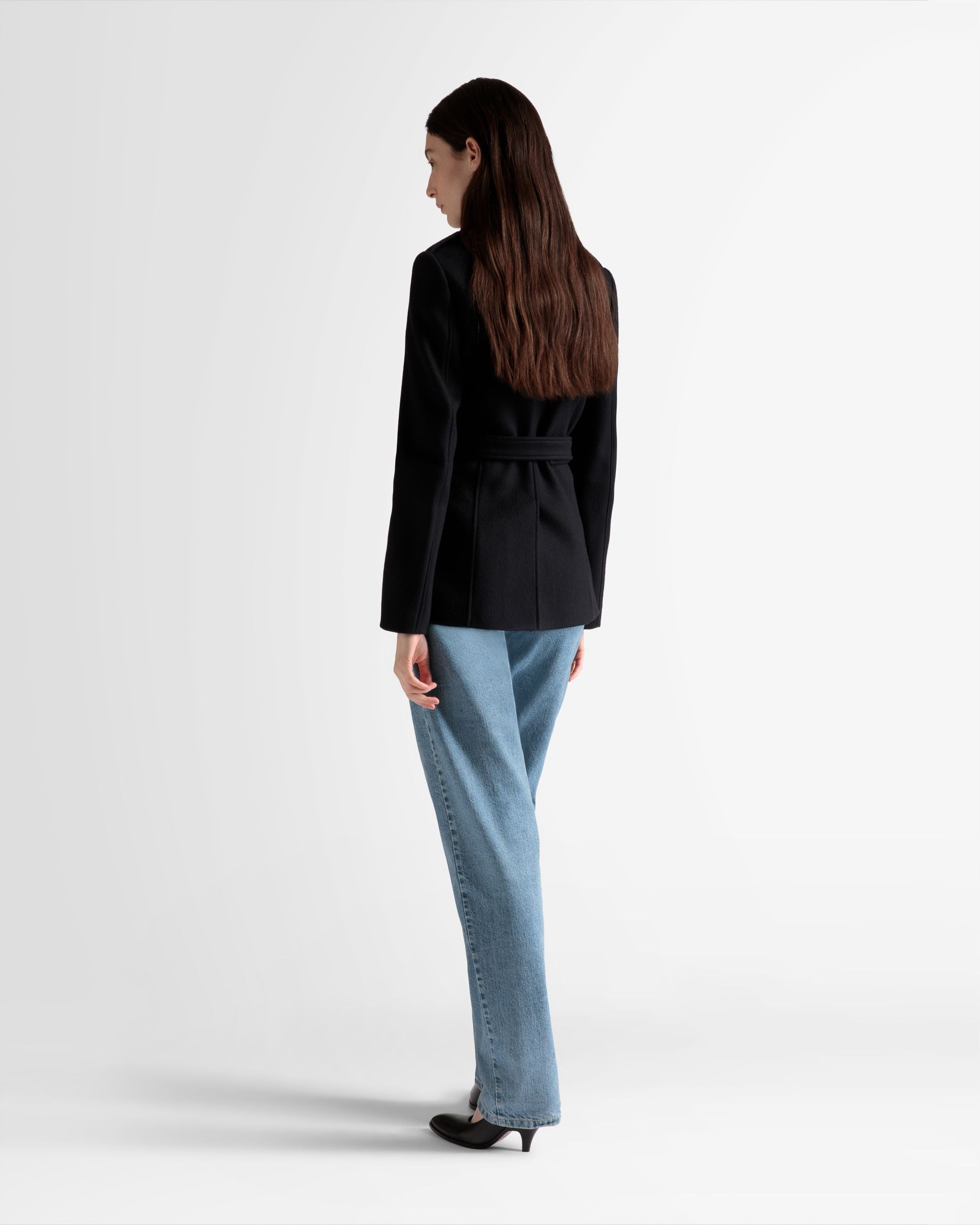 Belted Jacket In Navy Wool - Women's - Bally - 06