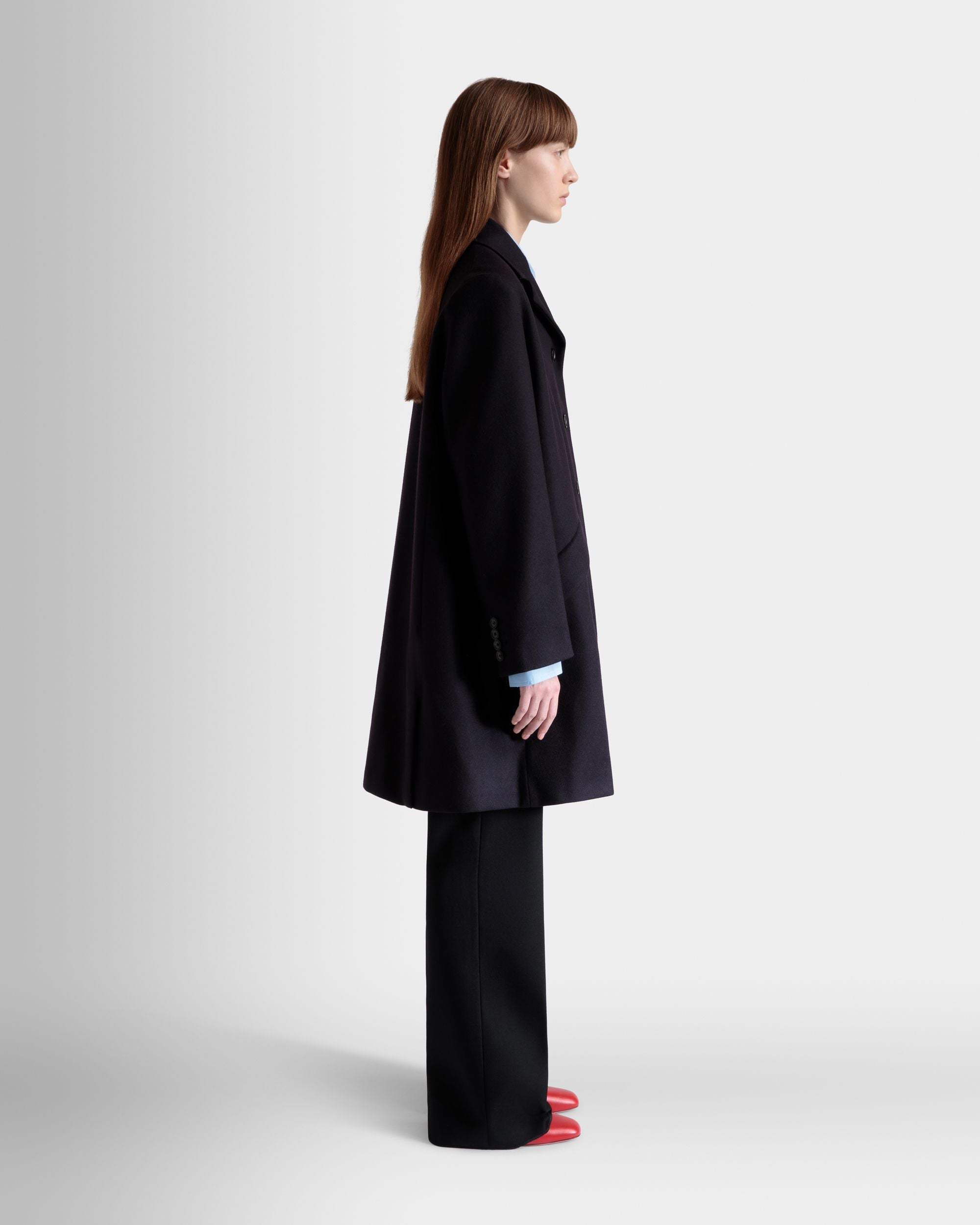 Abrigo Midi De Mezcla De Lana Navy Blue De Botonadura Simple - Mujer - Bally - 06