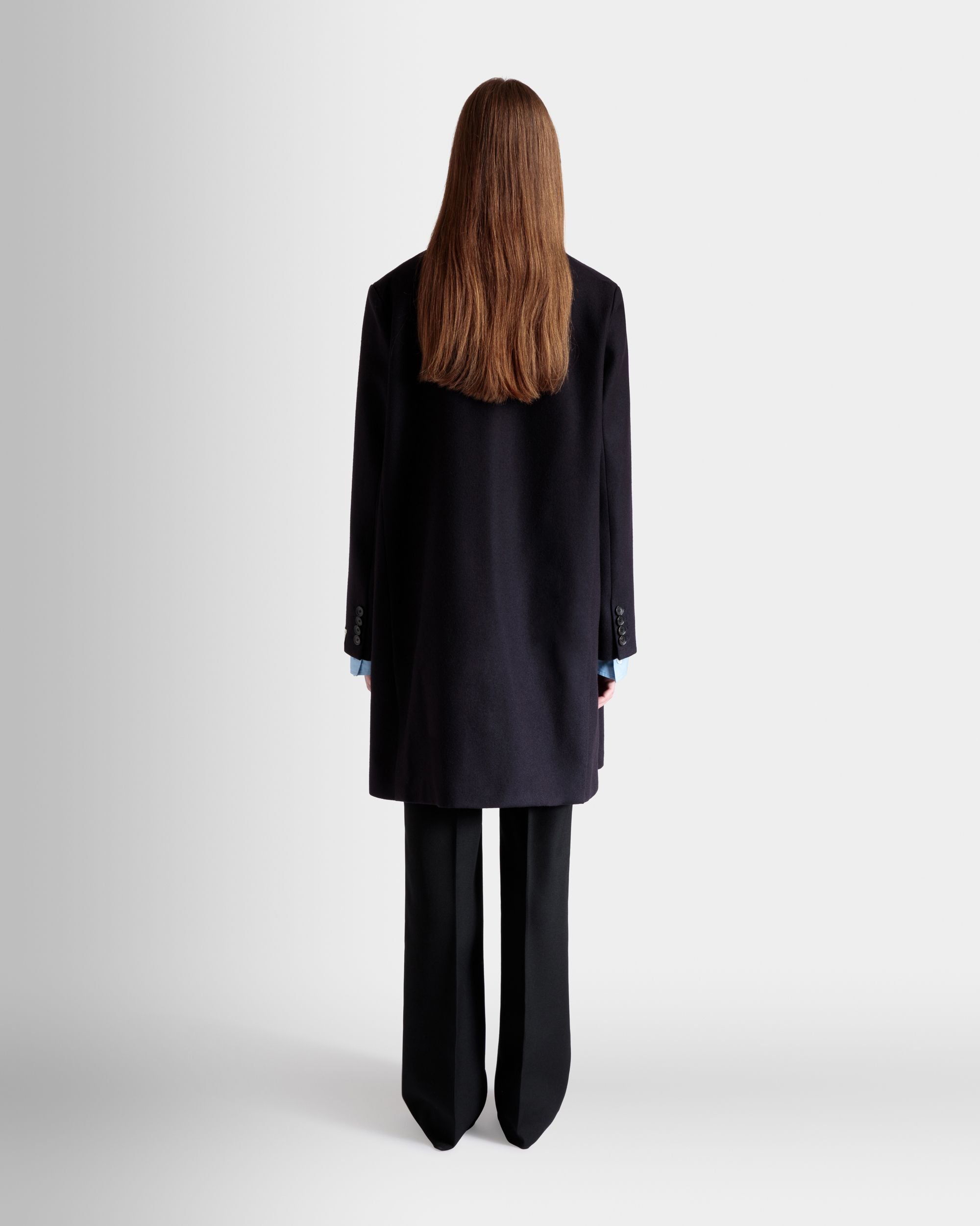 Abrigo Midi De Mezcla De Lana Navy Blue De Botonadura Simple - Mujer - Bally - 07