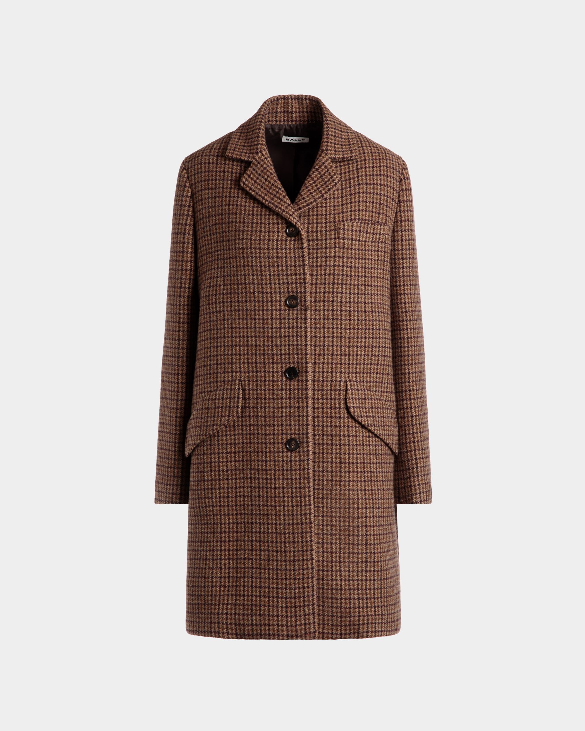 Women s Midi Coat In Multibrown Check Wool Bally