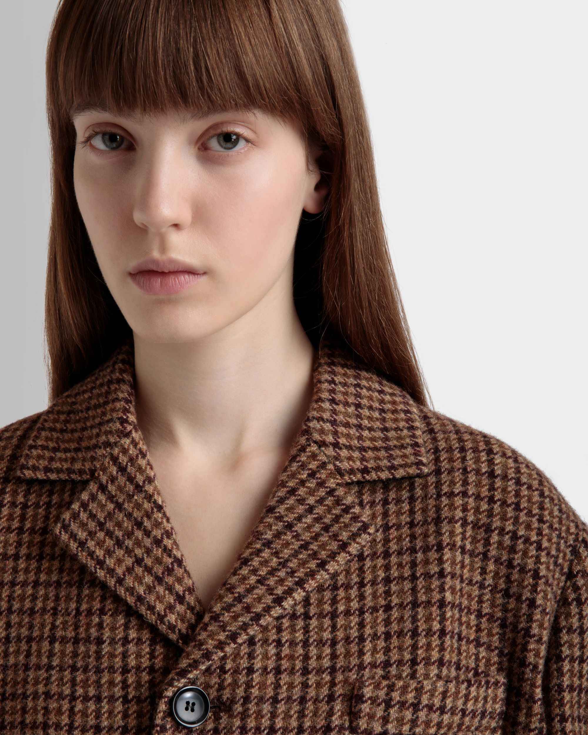 Midi Coat In Multibrown Check Wool - Women's - Bally - 04