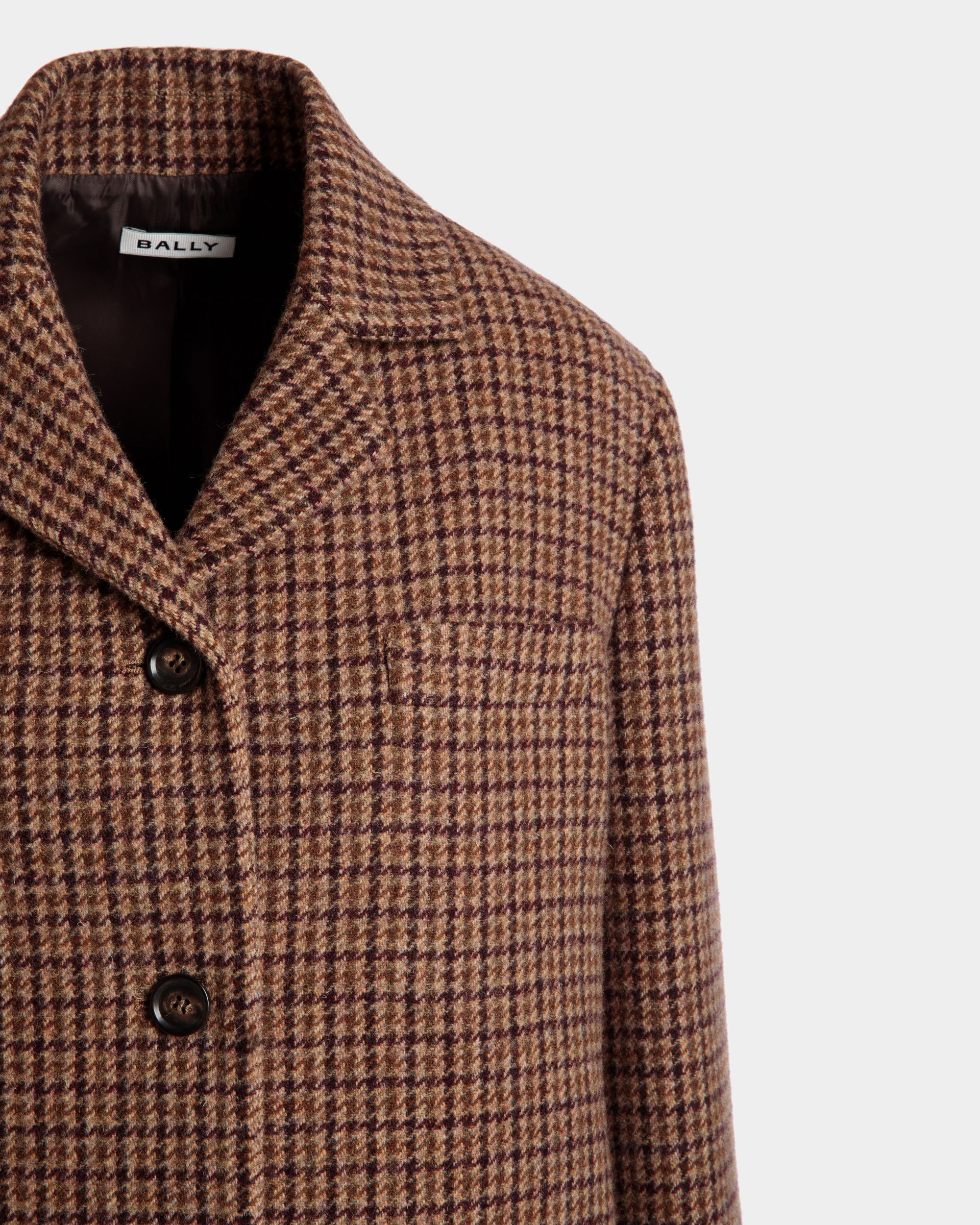 Midi Coat In Multibrown Check Wool - Women's - Bally - 05