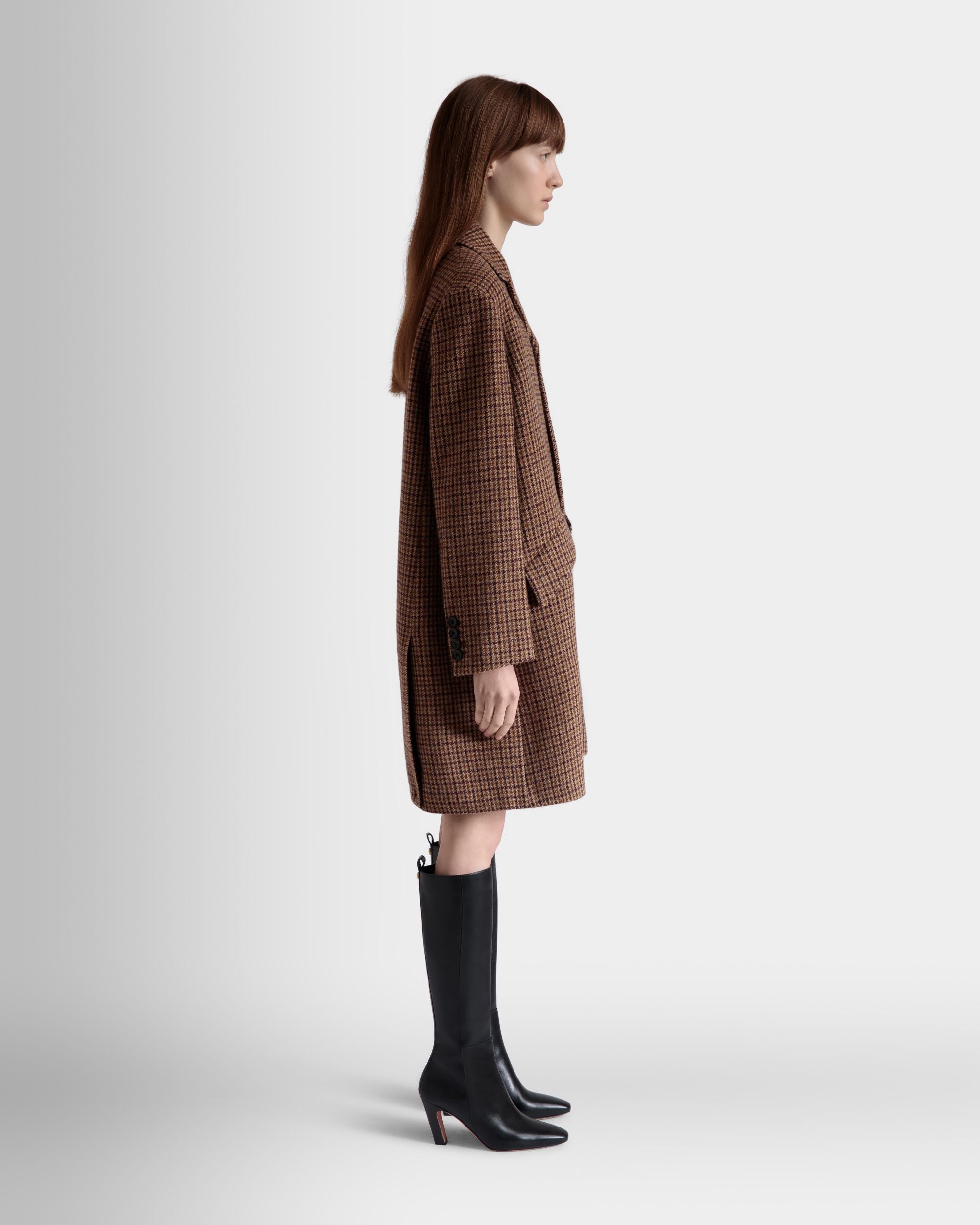 Midi Coat In Multibrown Check Wool - Women's - Bally - 06