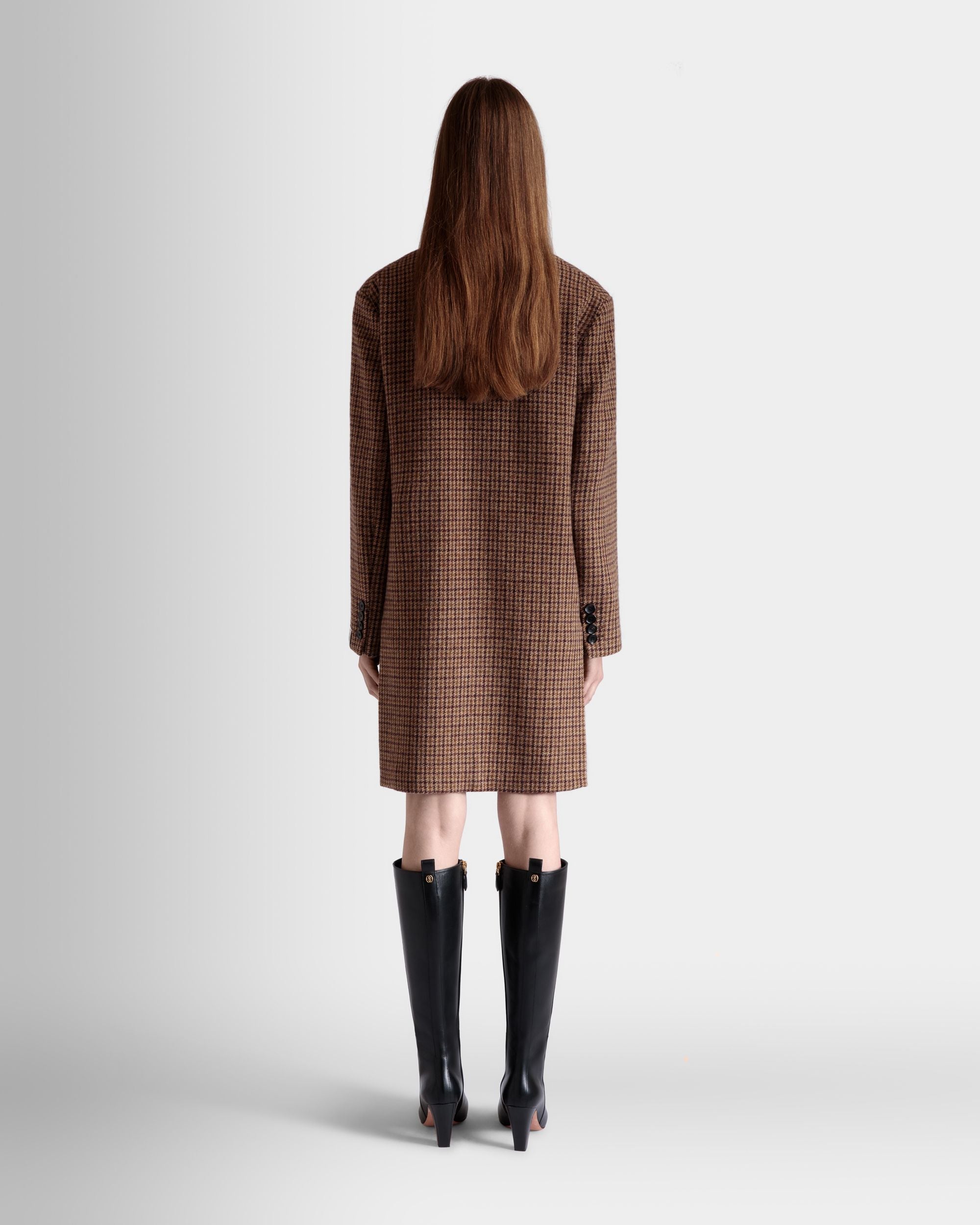 Midi Coat In Multibrown Check Wool - Women's - Bally - 07
