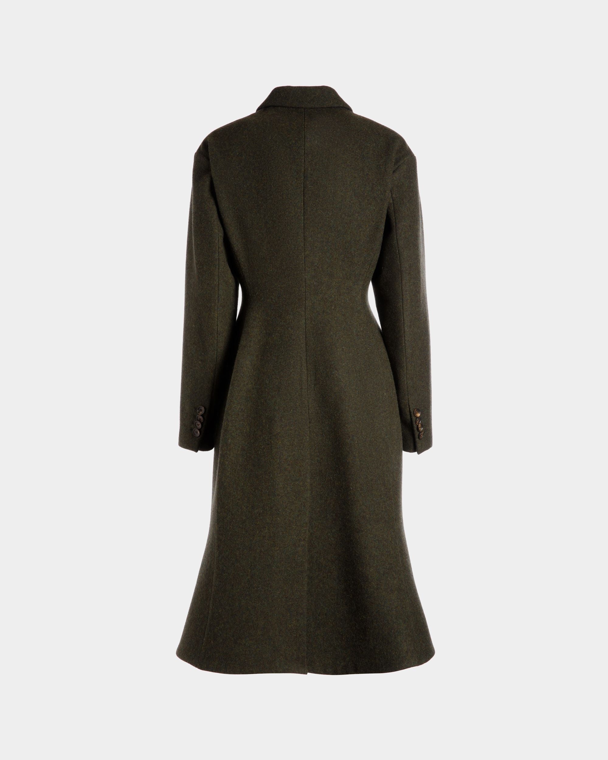 Abrigo De Botonadura Simple De Lana Verde Oscuro - Mujer - Bally - 03