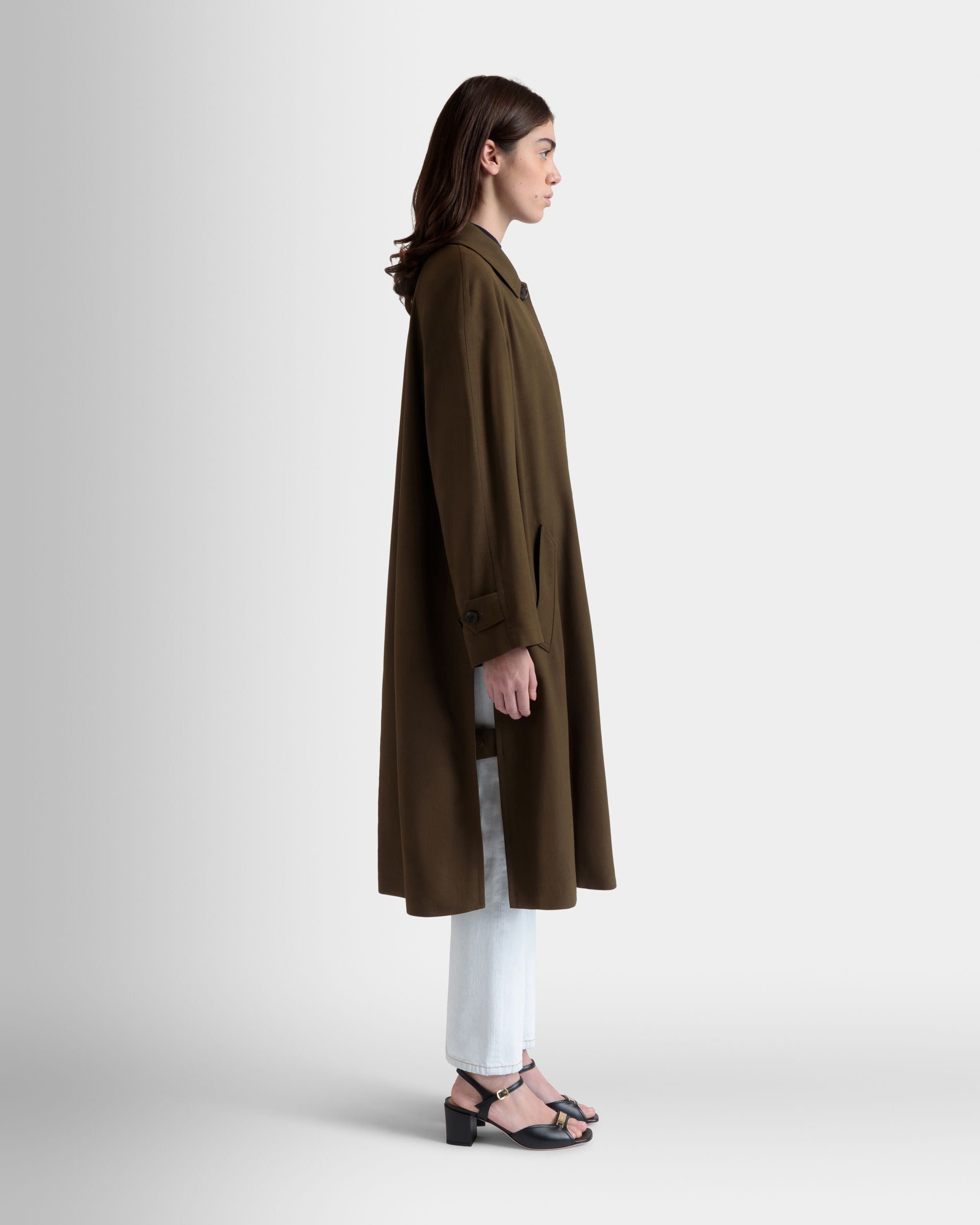 Abrigo De Gabardina Fluida Military Green - Mujer - Bally - 05