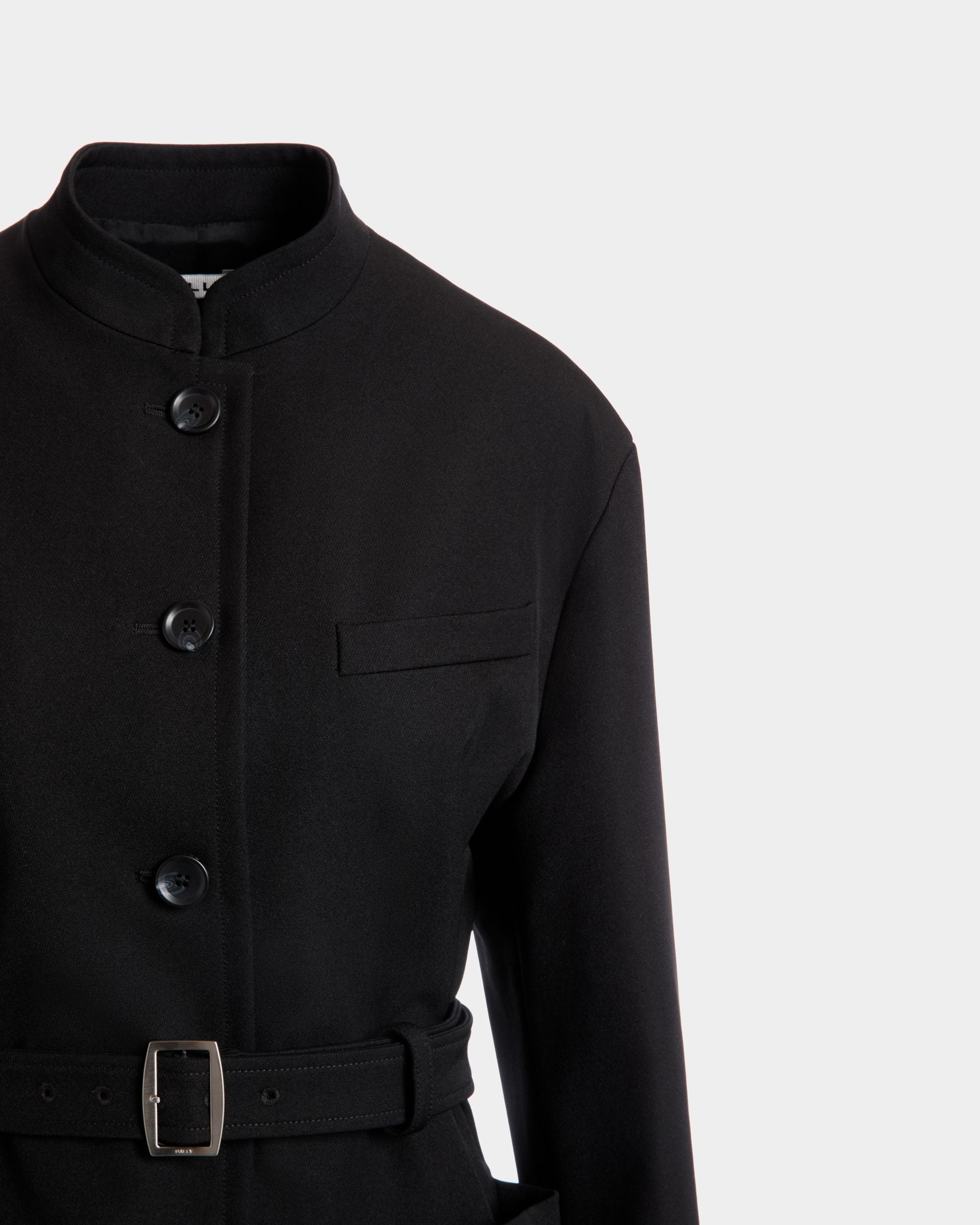 Belted Jacket in Black Nylon Gabardine - Women's - Bally - 04