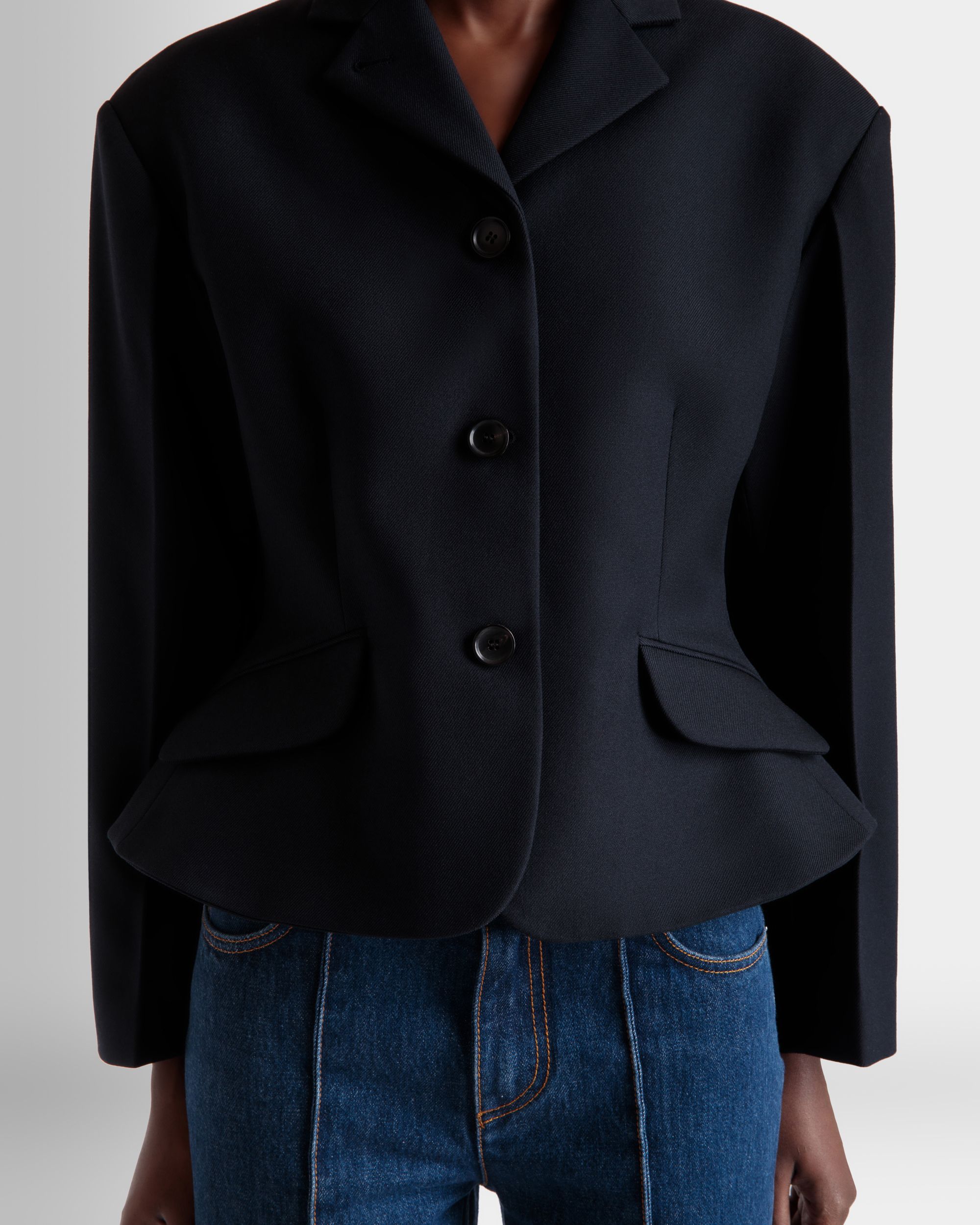 Blazer in Navy Blue Wool - Women's - Bally - 03