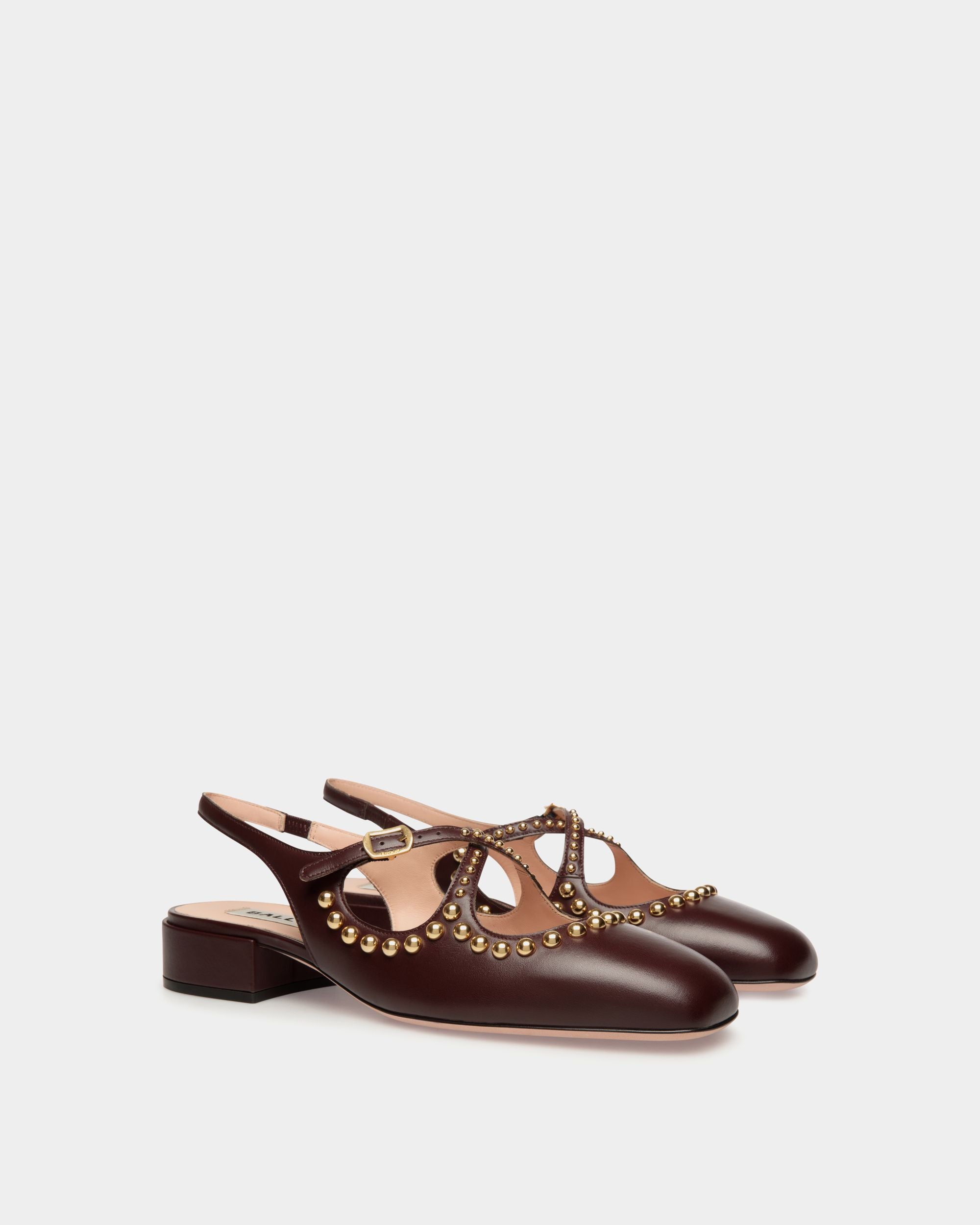 Zapato De Salón Destalonado Ballyrina De Piel Burdeos Oscuro - Mujer - Bally - 02