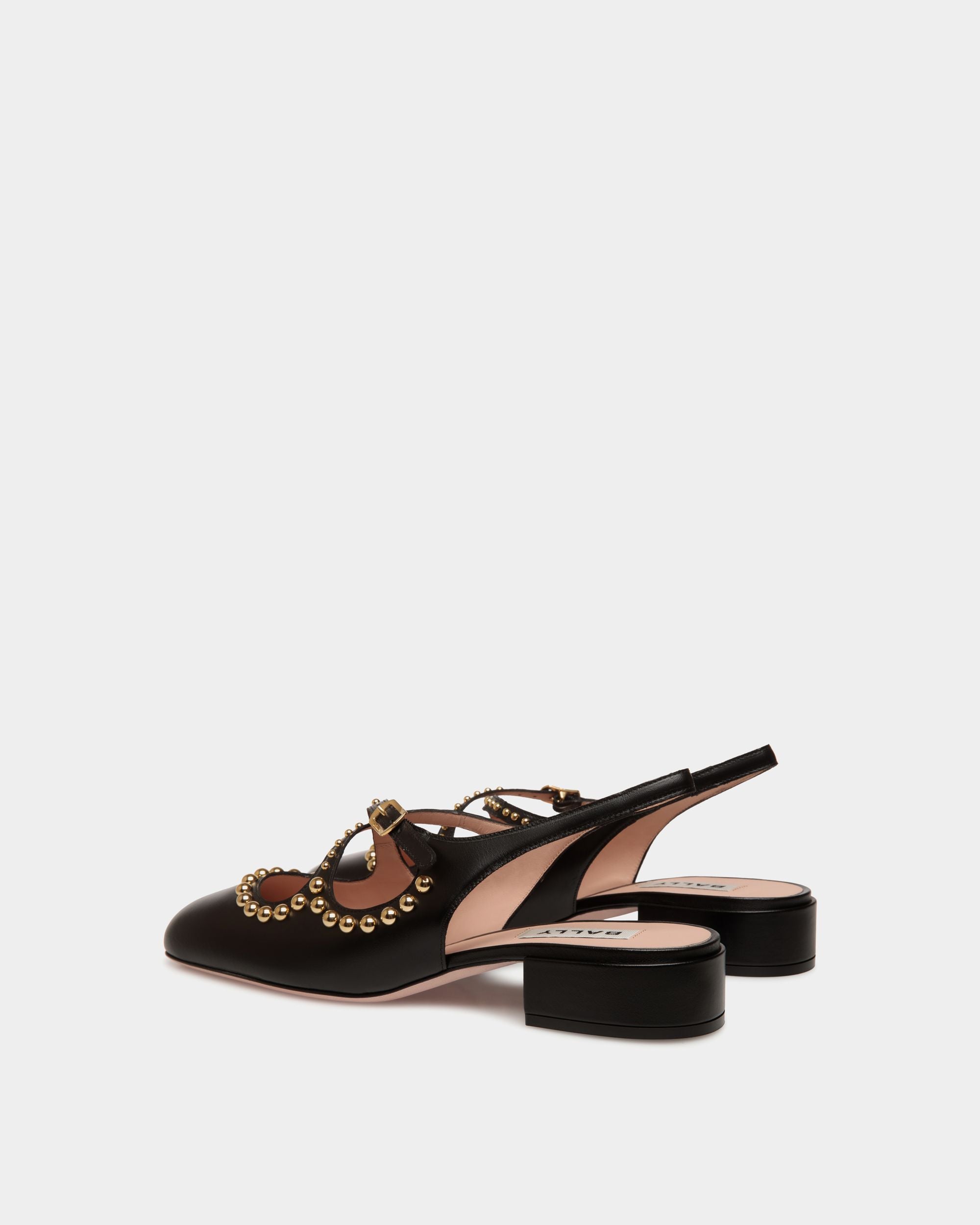 Zapato De Salón Destalonado Ballyrina De Piel Negra Con Tachuelas - Mujer - Bally - 04
