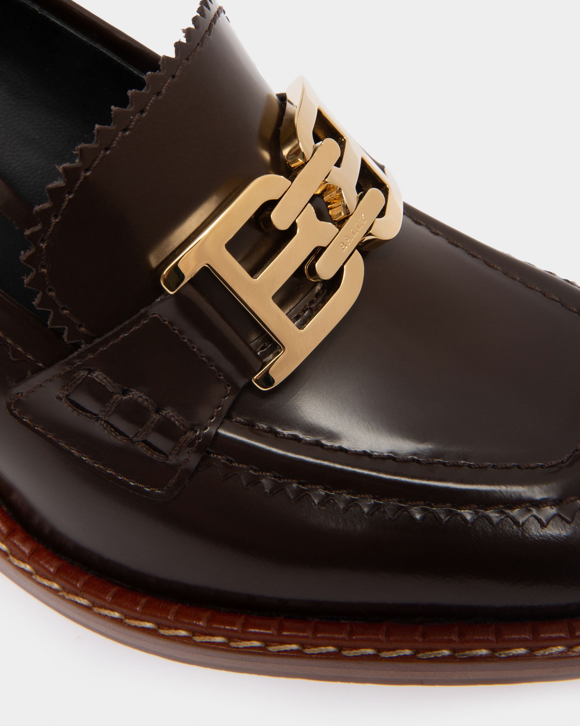 Ellyane Leather Mocassins In Ebony Brown - Women's - Bally - 05