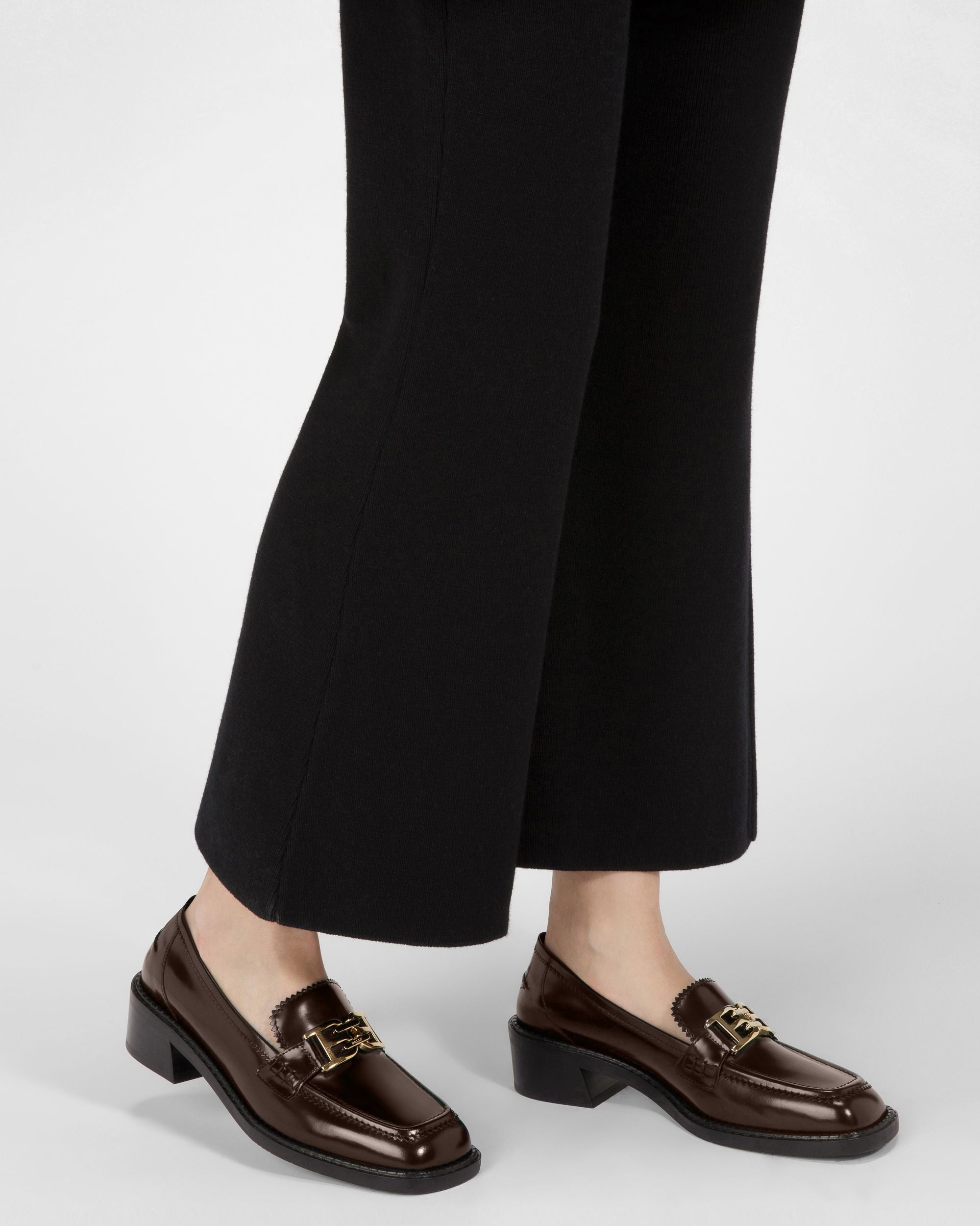 Ellyane Leather Mocassins In Ebony Brown - Women's - Bally - 06