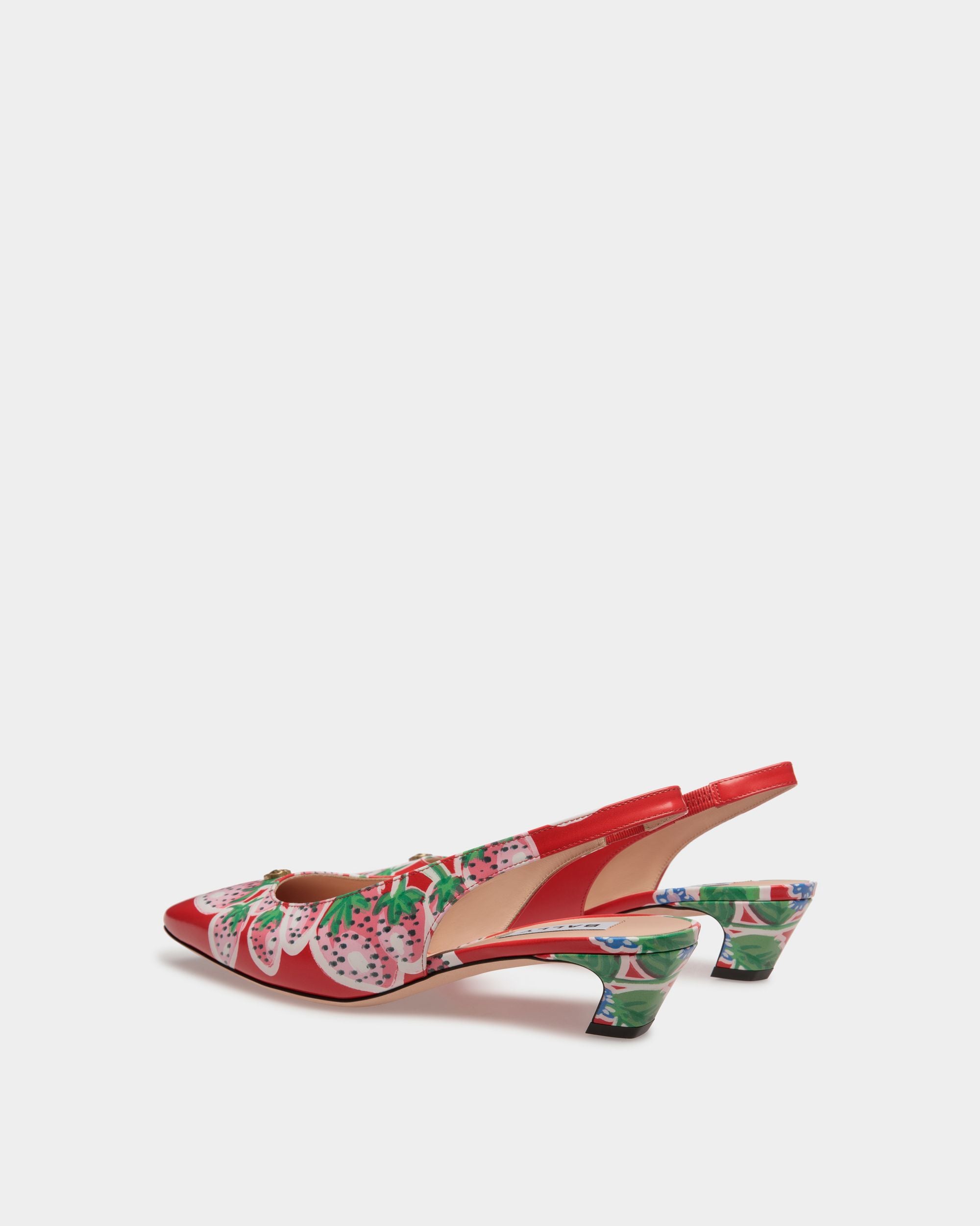 Sylt Slingback Pump in Strawberry Print Brushed Leather - Women's - Bally - 04