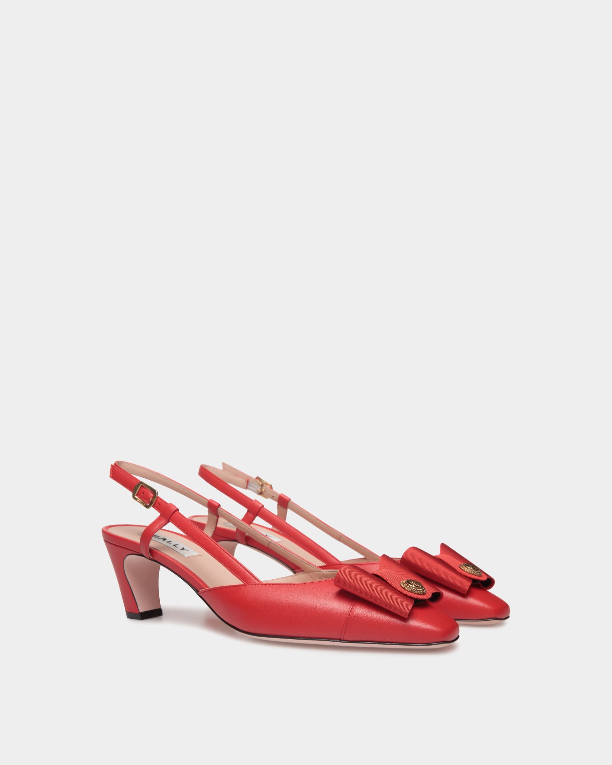 B-Bow Slingback Pump in Red Leather - Mujer - Bally - 02