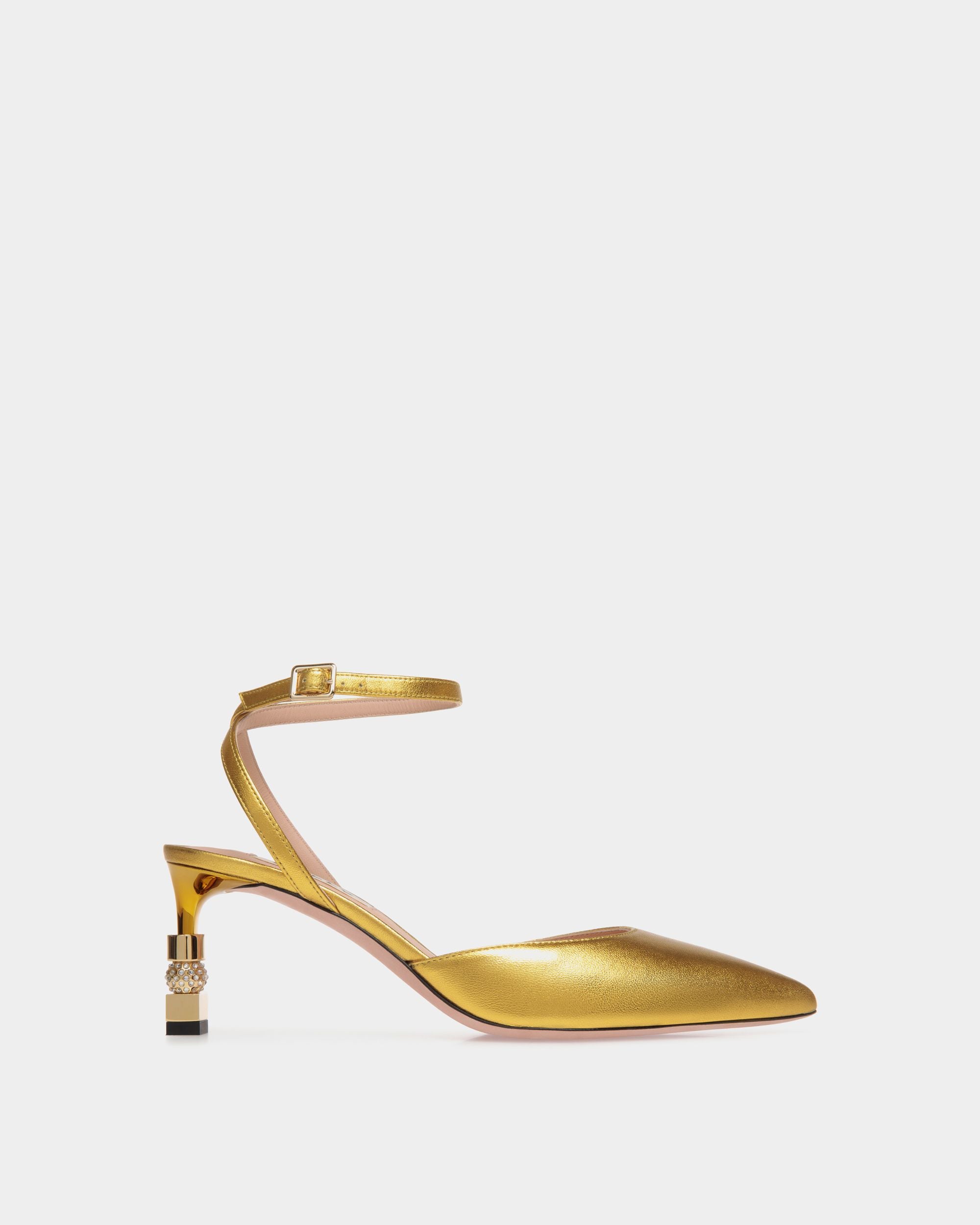 Block Ankle Strap Pump In Metallic Leather - Women's - Bally - 01