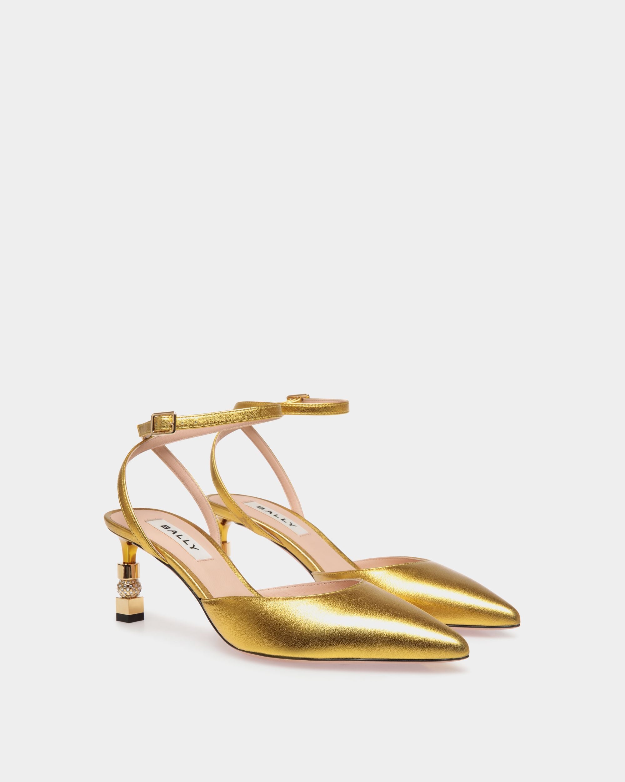 Block Ankle Strap Pump In Metallic Leather - Women's - Bally - 02