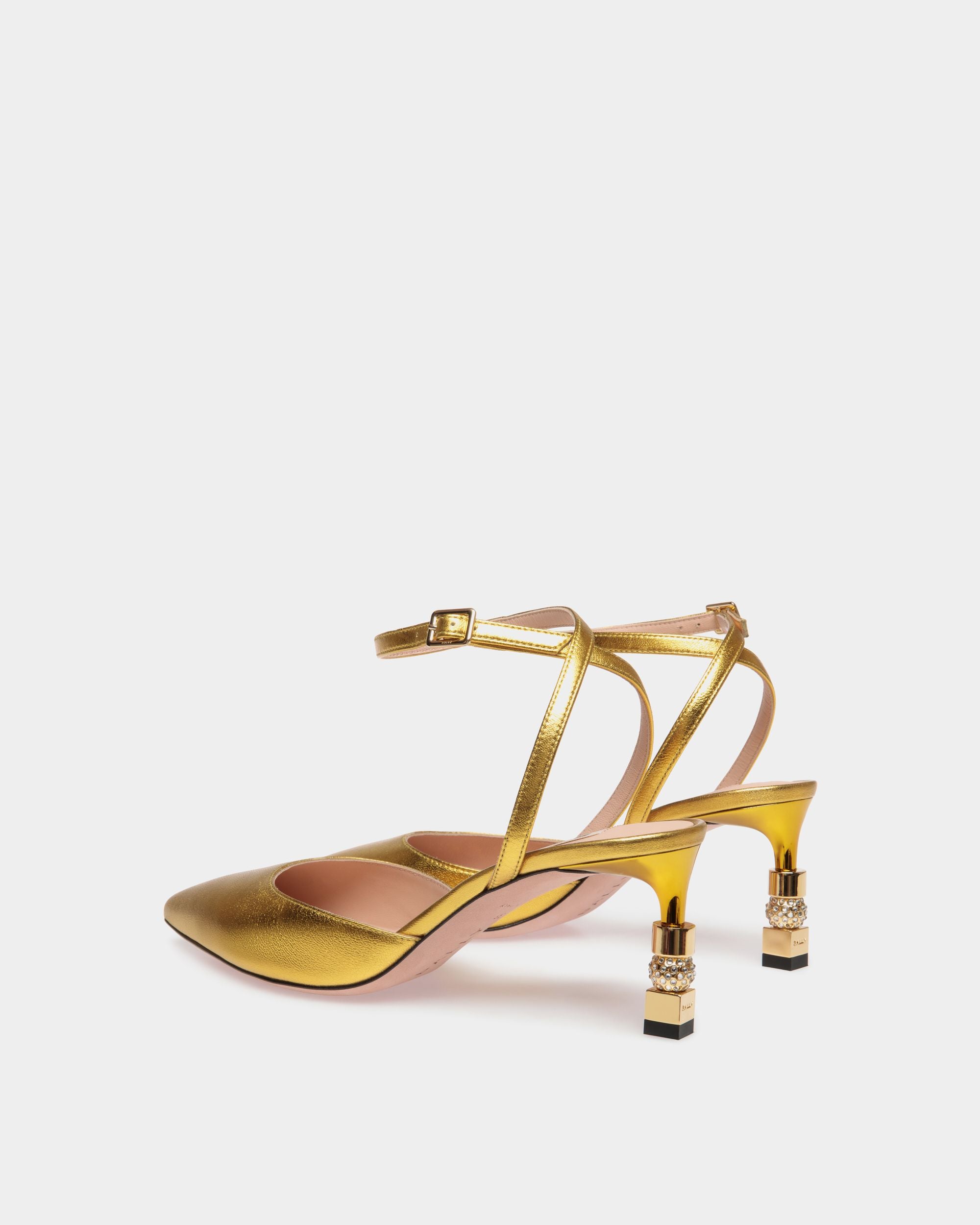 Block Ankle Strap Pump In Metallic Leather - Women's - Bally - 03