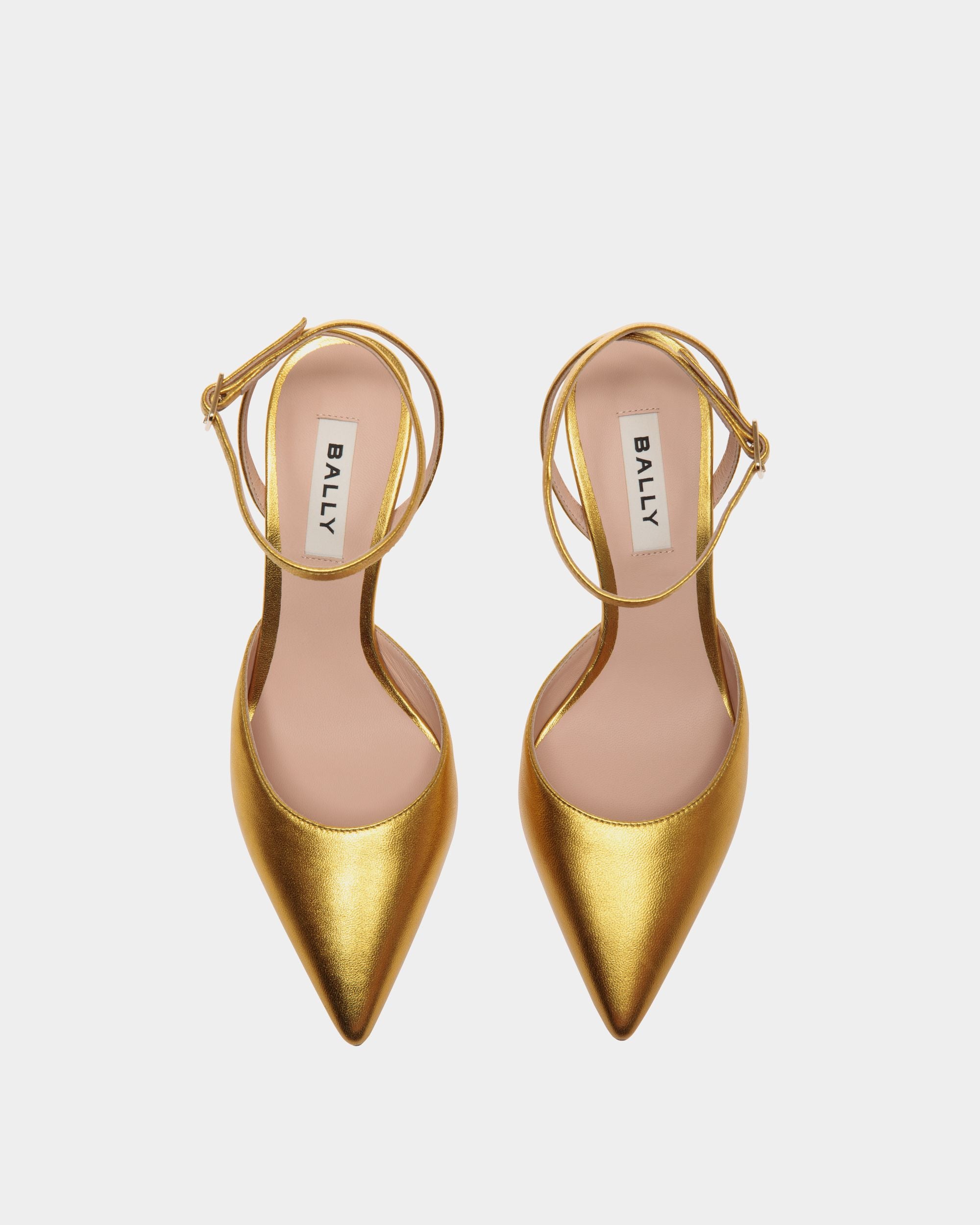 Block Ankle Strap Pump In Metallic Leather - Women's - Bally - 04