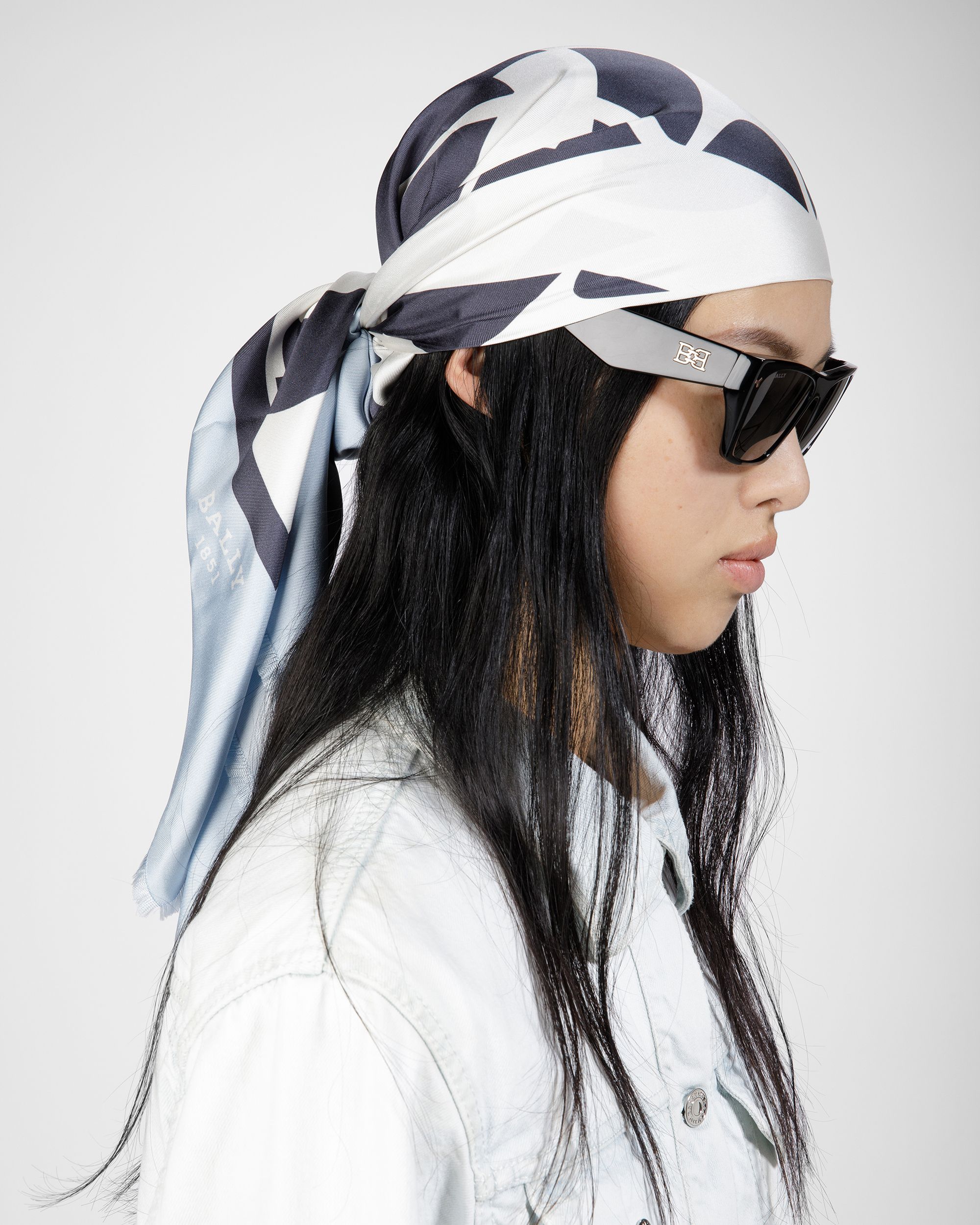 Silk Scarf In Light Blue - Women's - Bally - 01