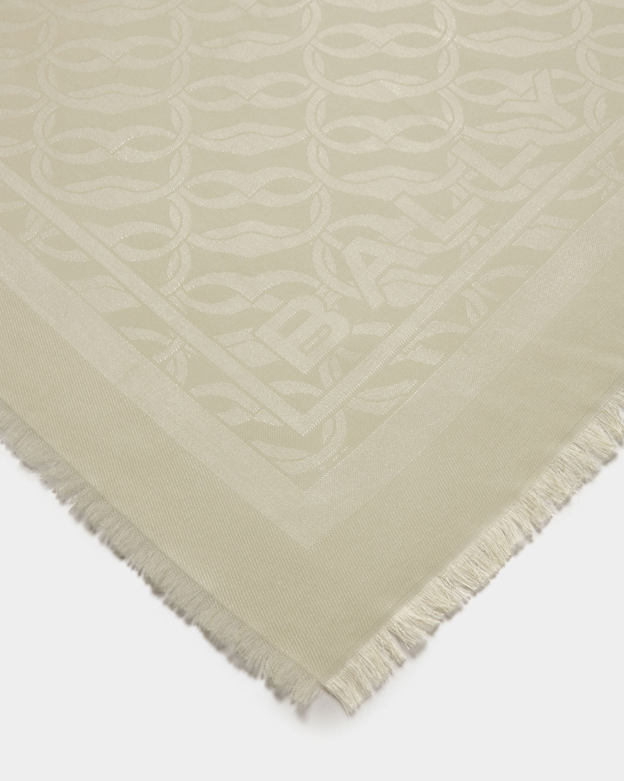 Bufanda De Seda Y Lana Light Beige Con Detalle Emblem En Jacquard - Mujer - Bally - 02