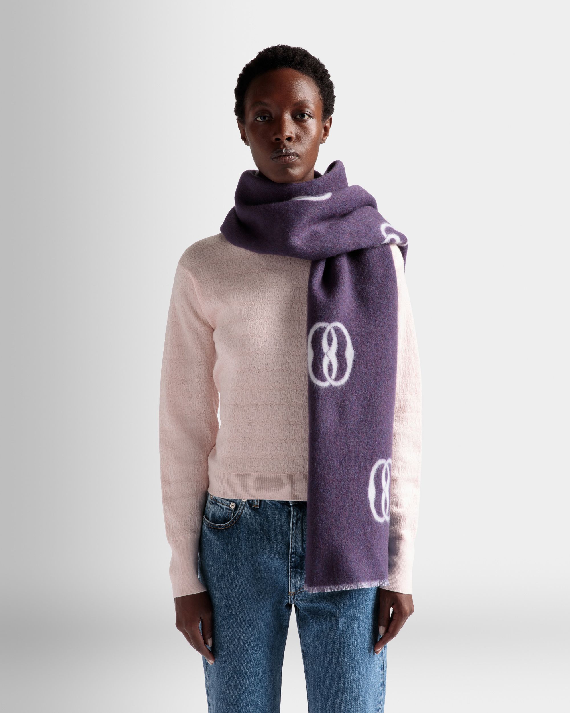 Pañuelo Emblem De Tela Color Orquídea Y Blanco Roto - Mujer - Bally - 02