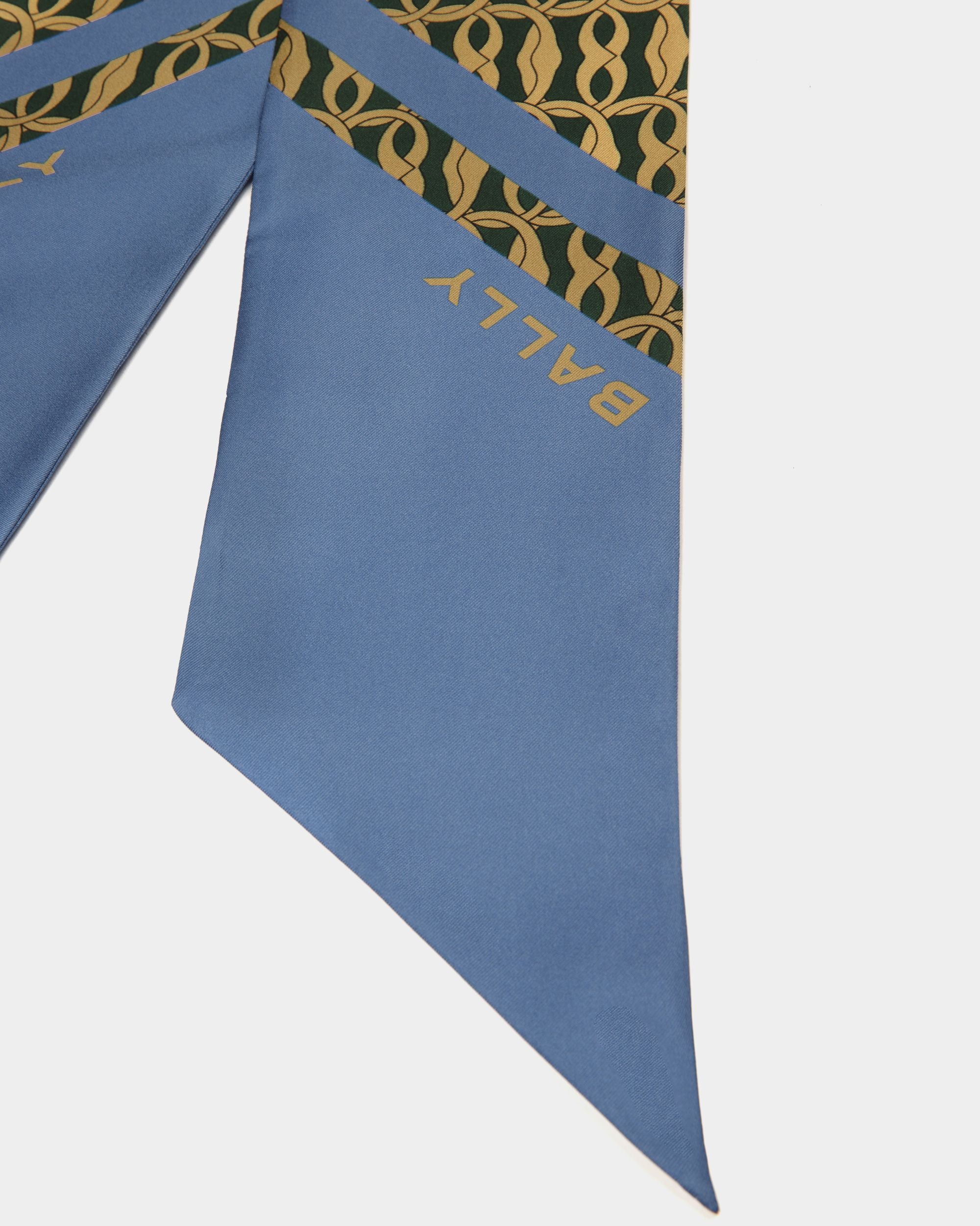 Emblem Print Twilly In Blue Silk - Women's - Bally - 03