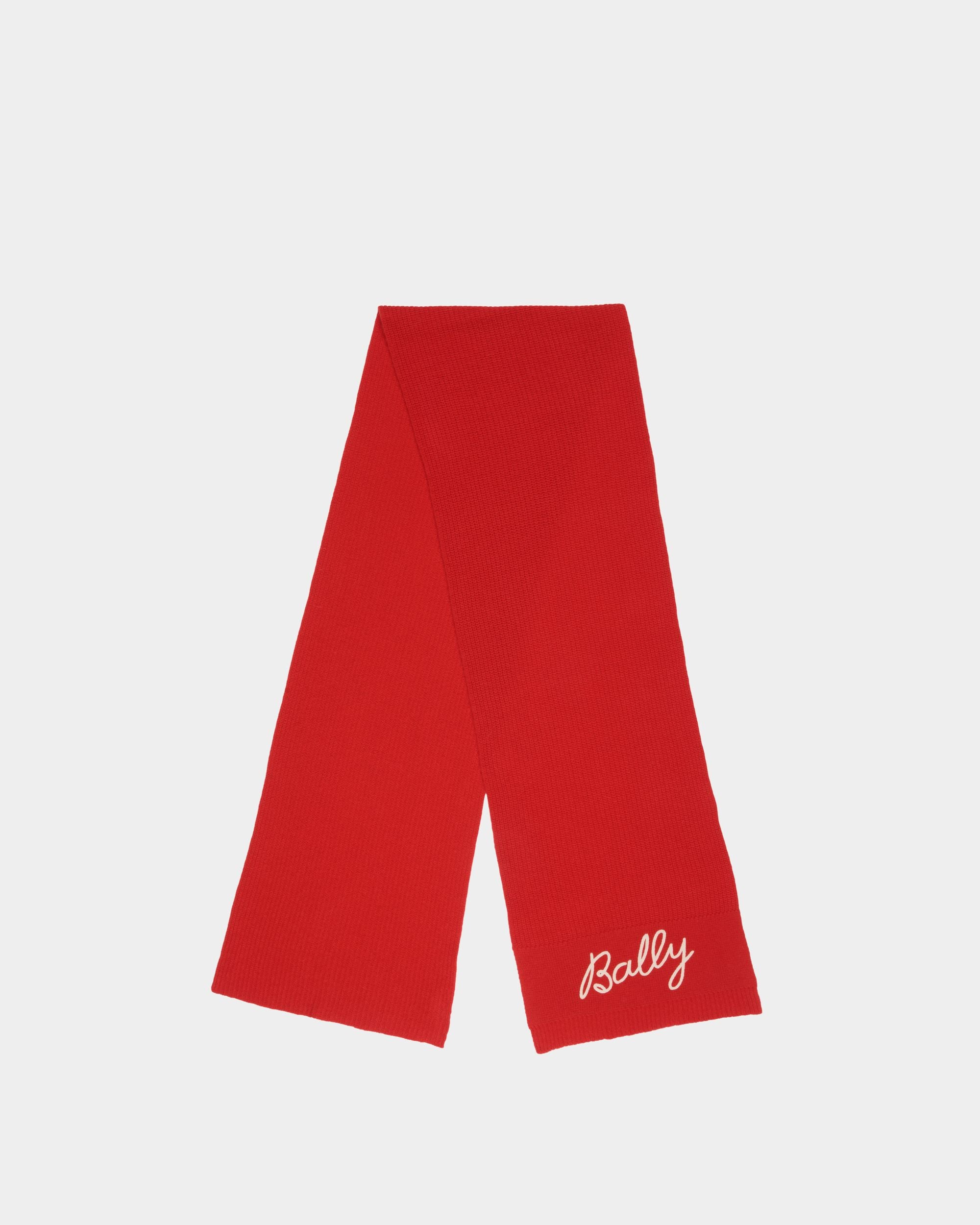 Scarf with Logo In Candy Red Wool - Women's - Bally - 01