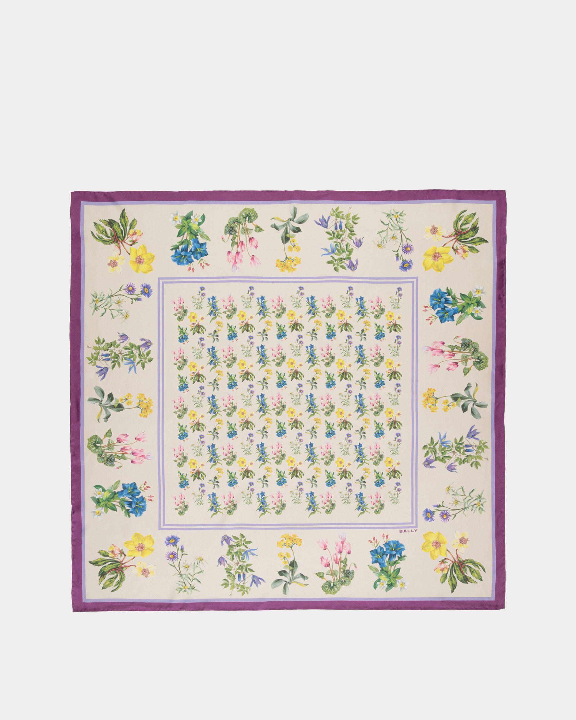 Foulard In Mountain Flower Print Silk - Women's - Bally - 01