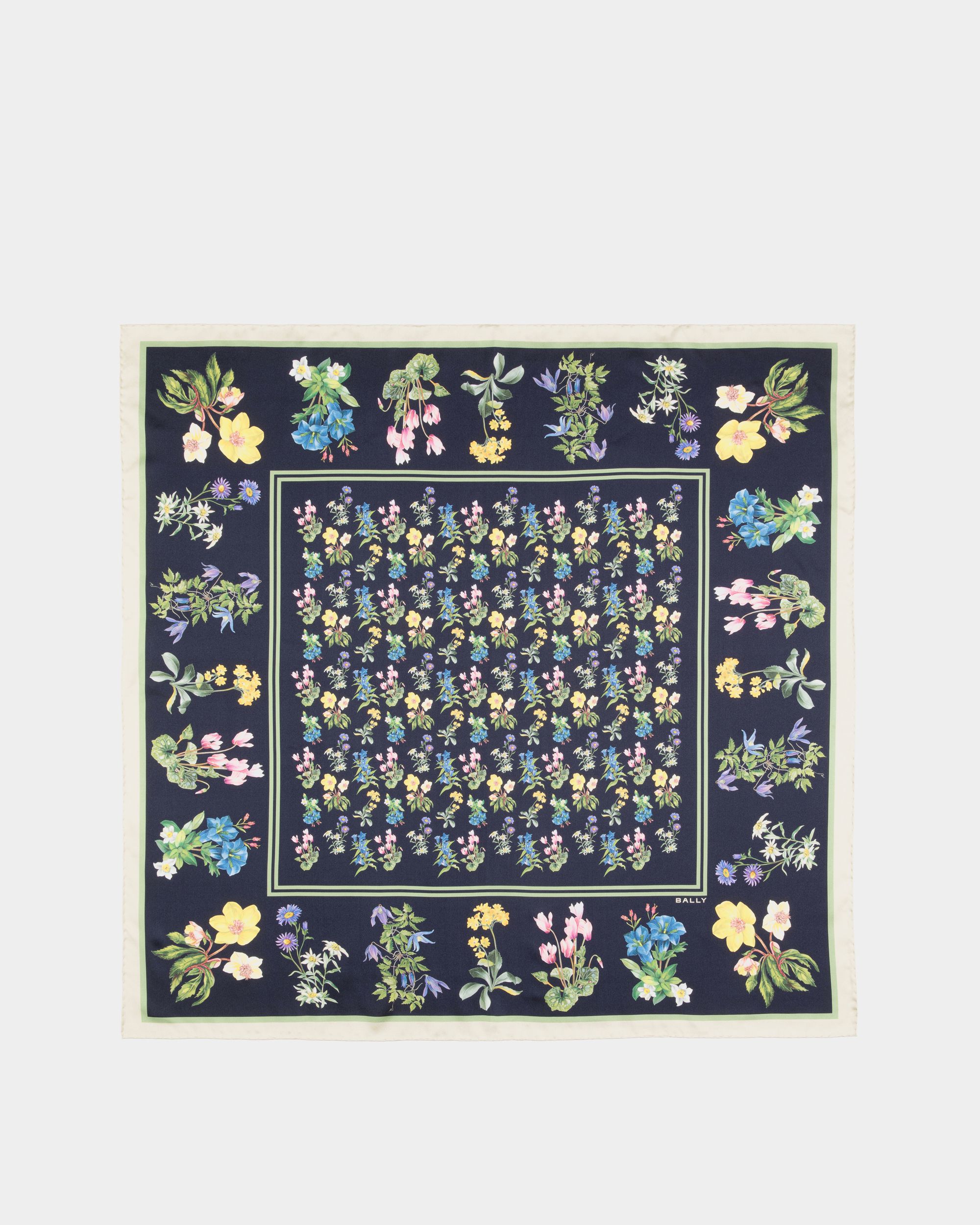 Foulard In Mountain Flower Print Silk - Women's - Bally - 01