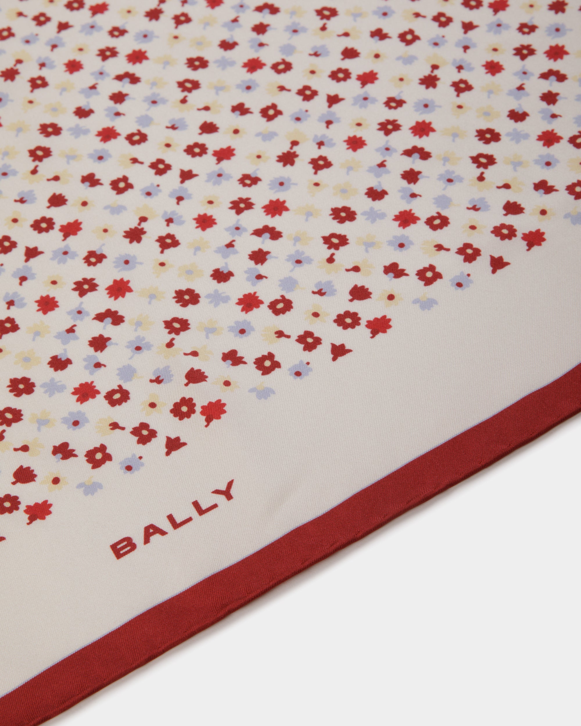 Pañuelo De Seda Marfil Con Estampado Microflower - Mujer - Bally - 02