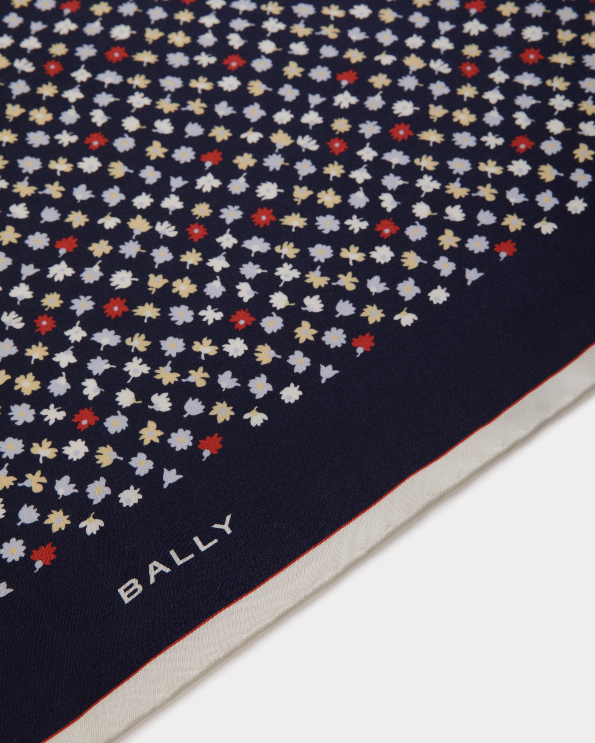 Pañuelo De Seda Navy Blue Con Estampado Microflower - Mujer - Bally - 02