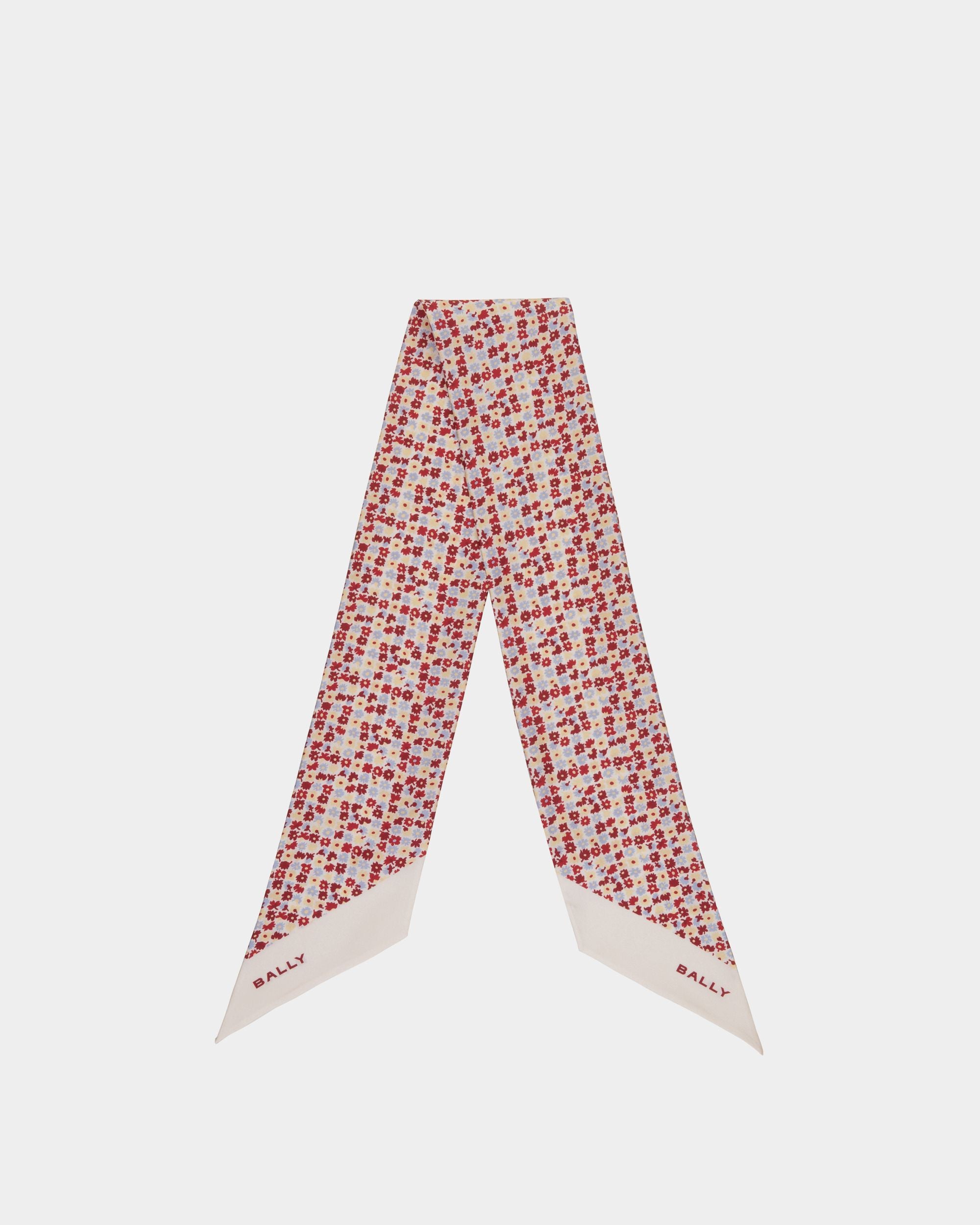 Pañuelo De Seda Marfil Con Estampado Microflower - Mujer - Bally - 01