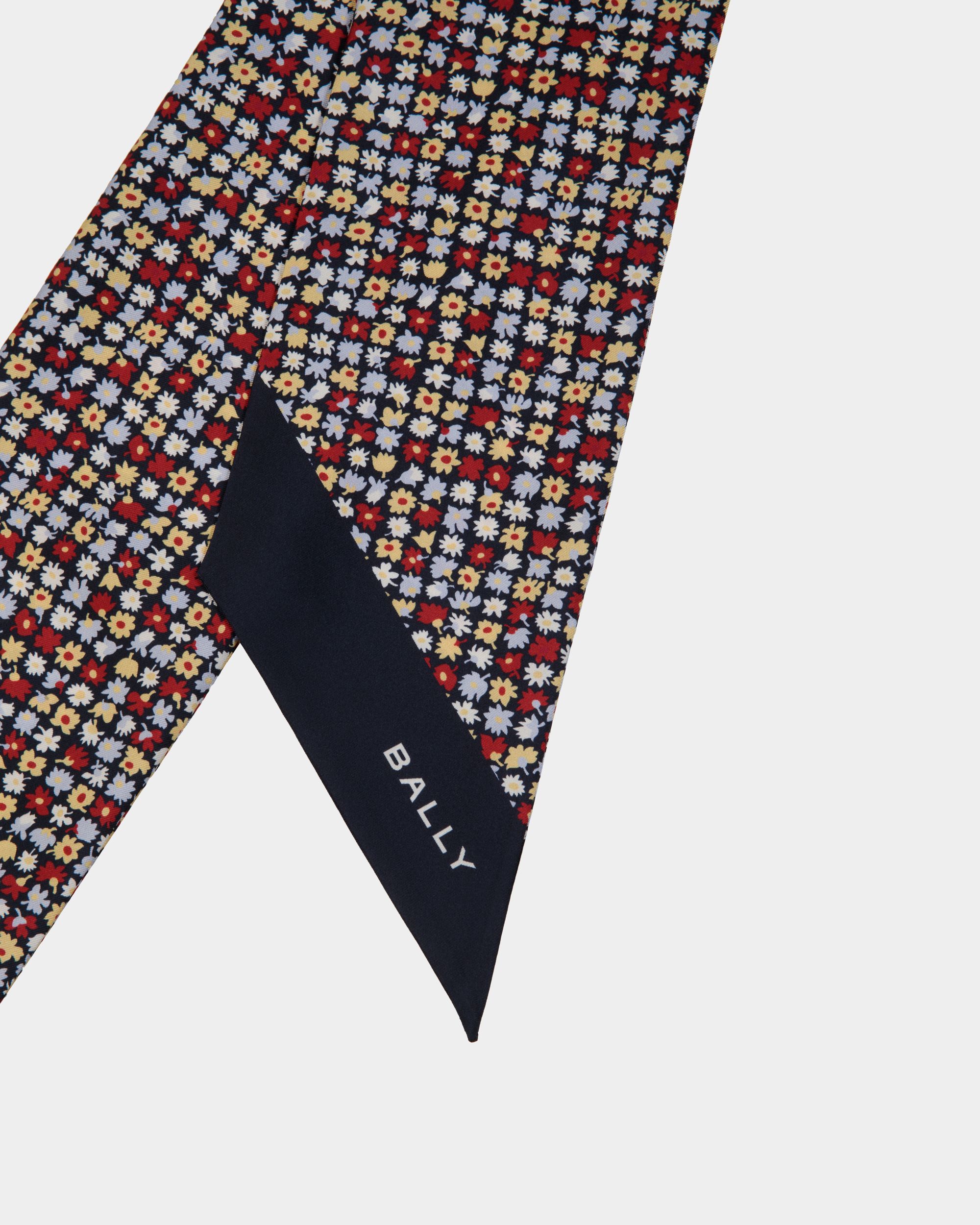 Pañuelo De Seda Navy Blue Con Estampado Microflower - Mujer - Bally - 02