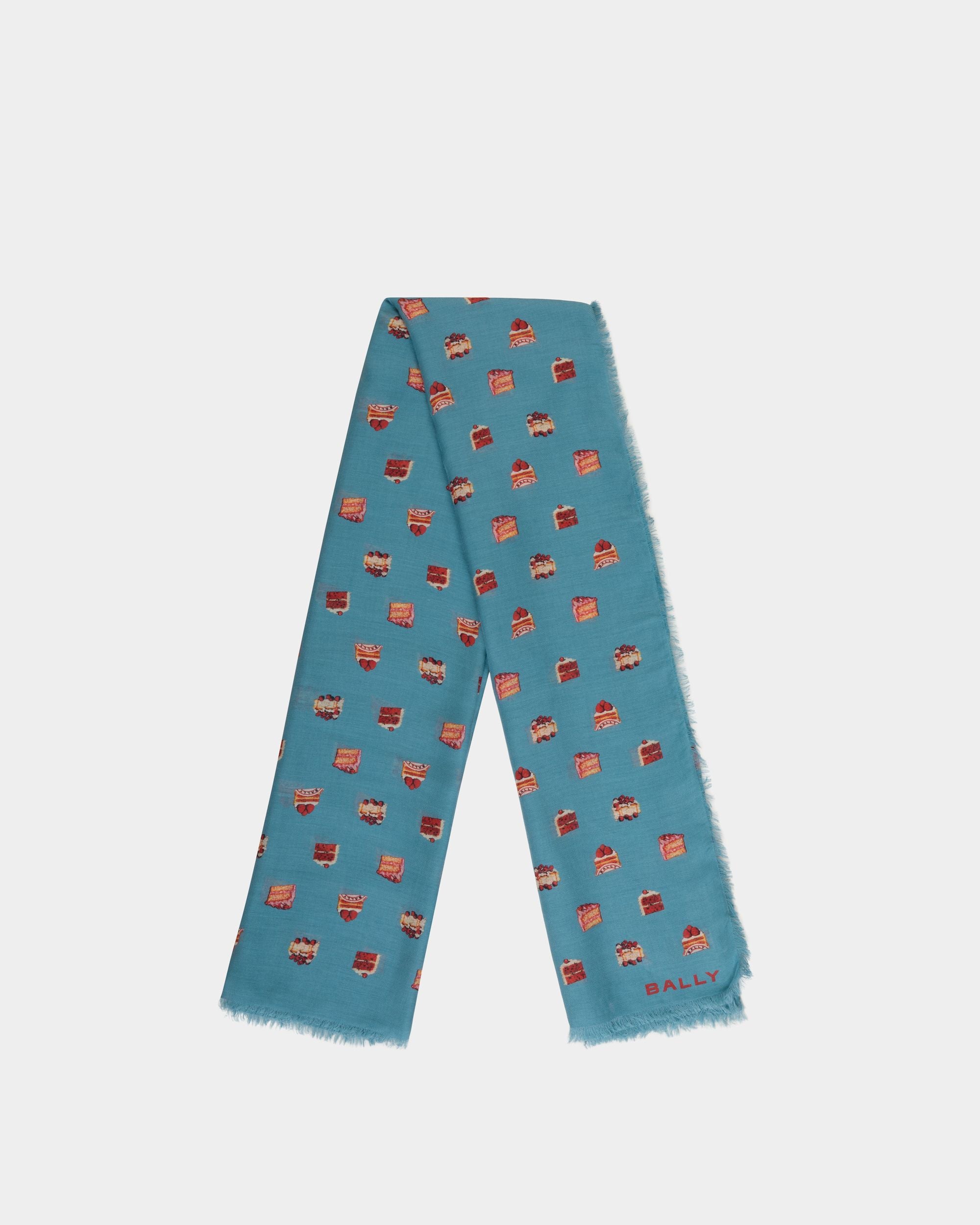 Bufanda De Modal Y Cachemira Medium Blue Con Estampado Bally Cake - Mujer - Bally - 01