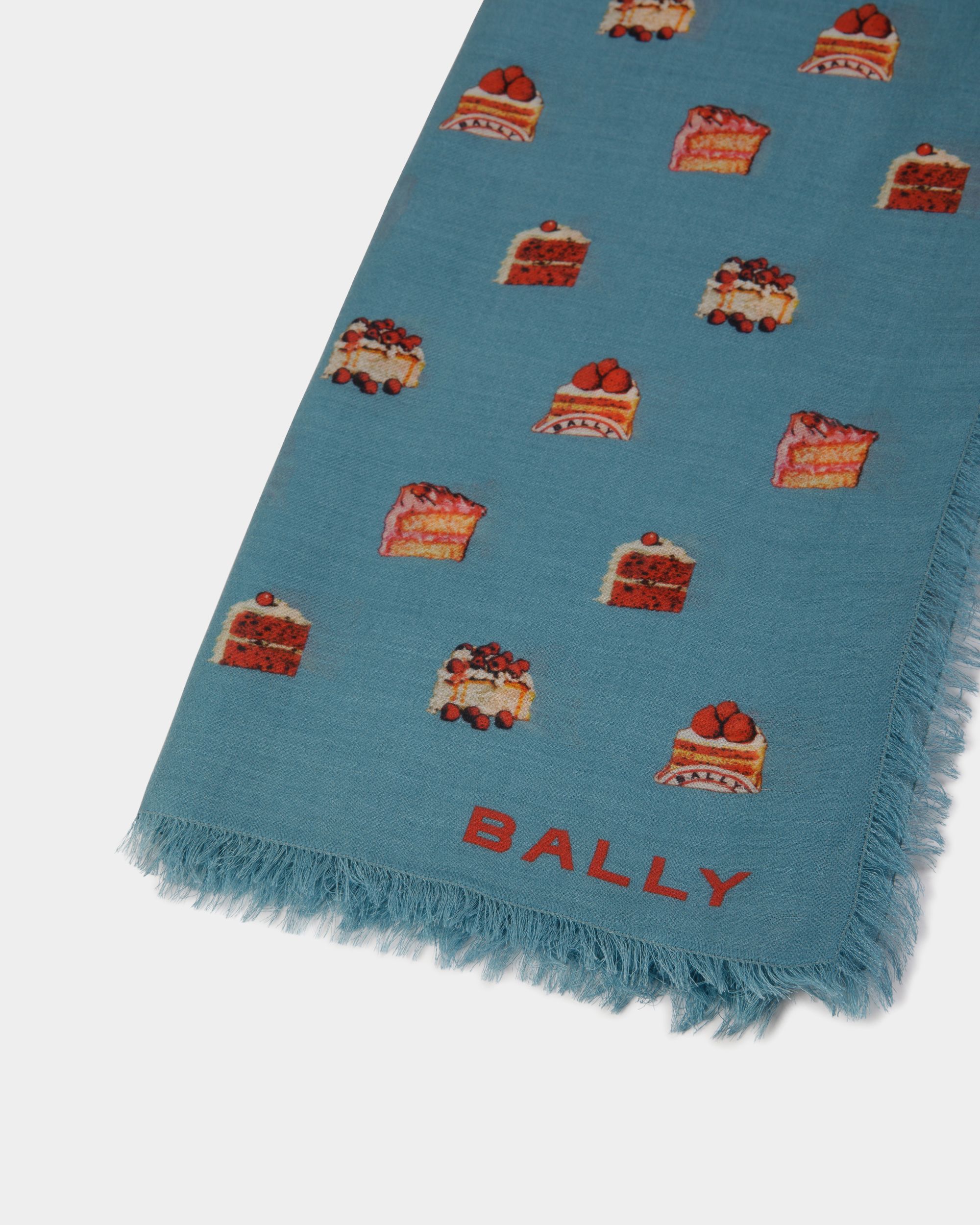 Bufanda De Modal Y Cachemira Medium Blue Con Estampado Bally Cake - Mujer - Bally - 02