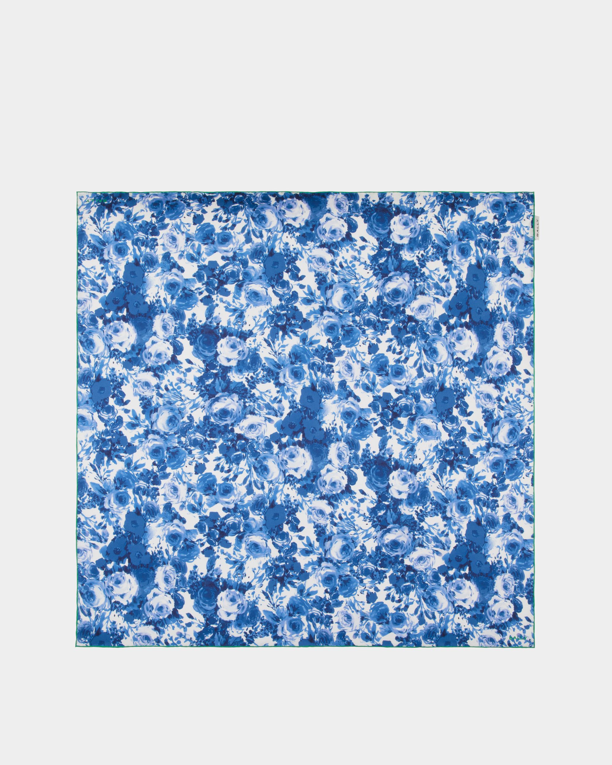 Pañuelo De Seda Azul Con Estampado Rosengarten - Mujer - Bally - 01