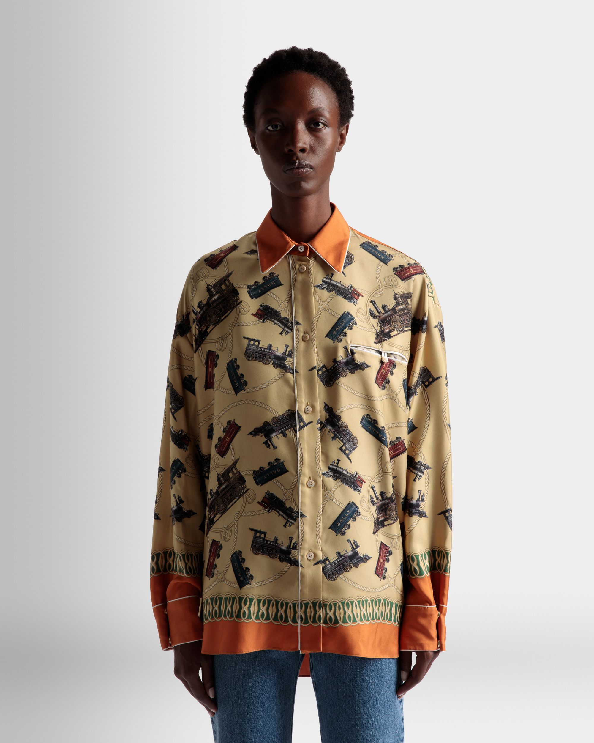 Camisa Con Estampado Train De Seda Multicolor - Mujer - Bally - 03