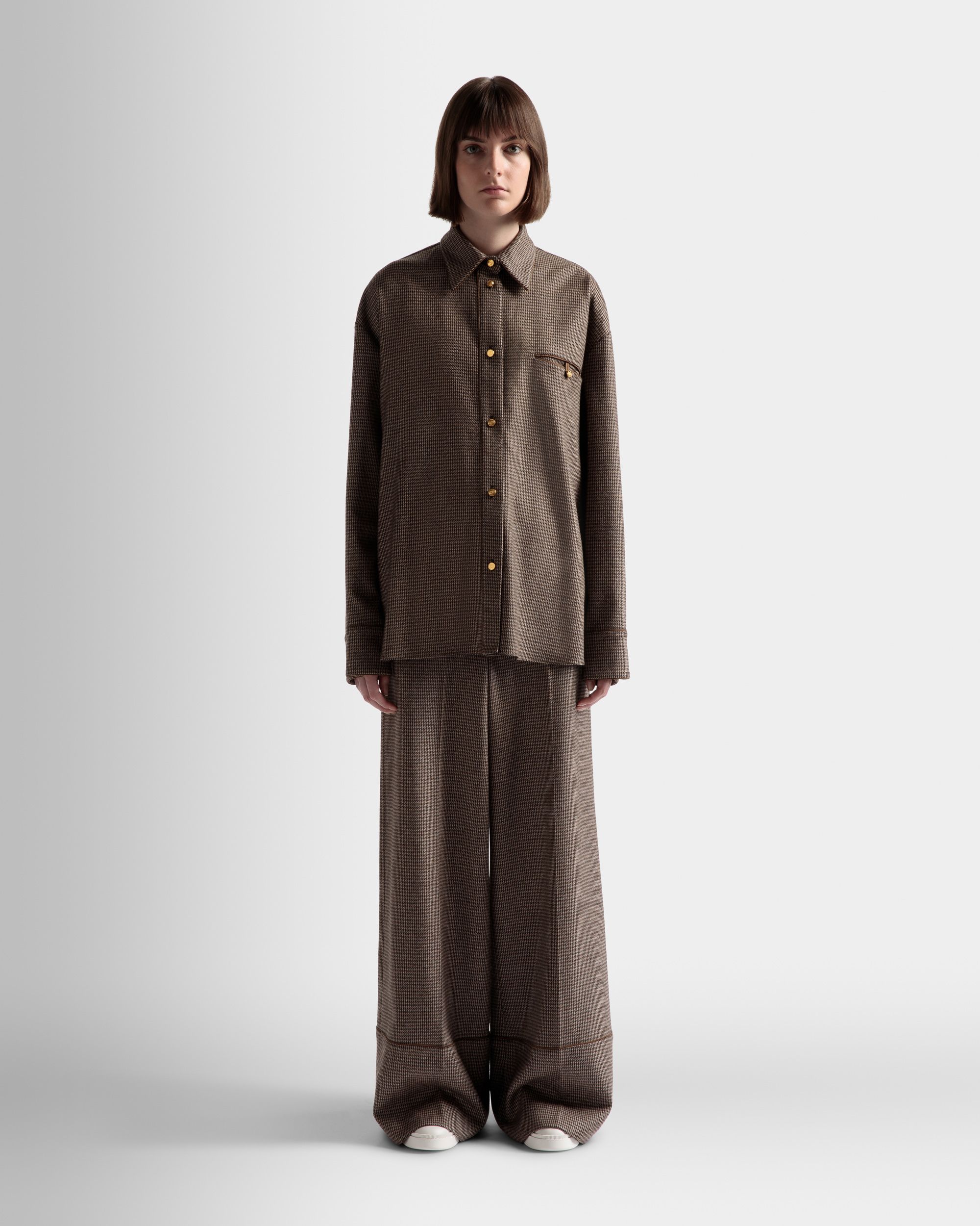 Camisa Dogtooth De Lana Color Desierto - Mujer - Bally - 02