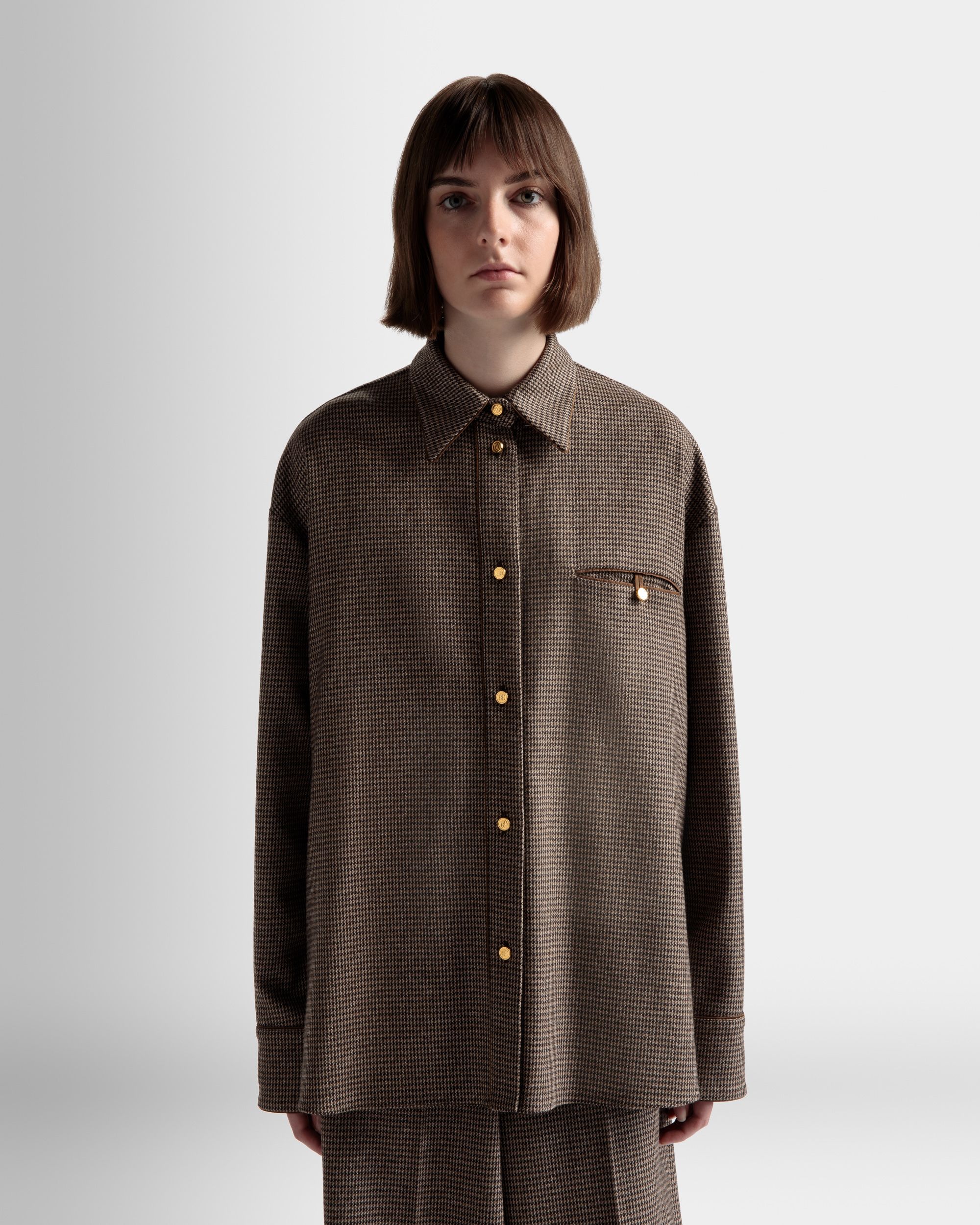 Camisa Dogtooth De Lana Color Desierto - Mujer - Bally - 03