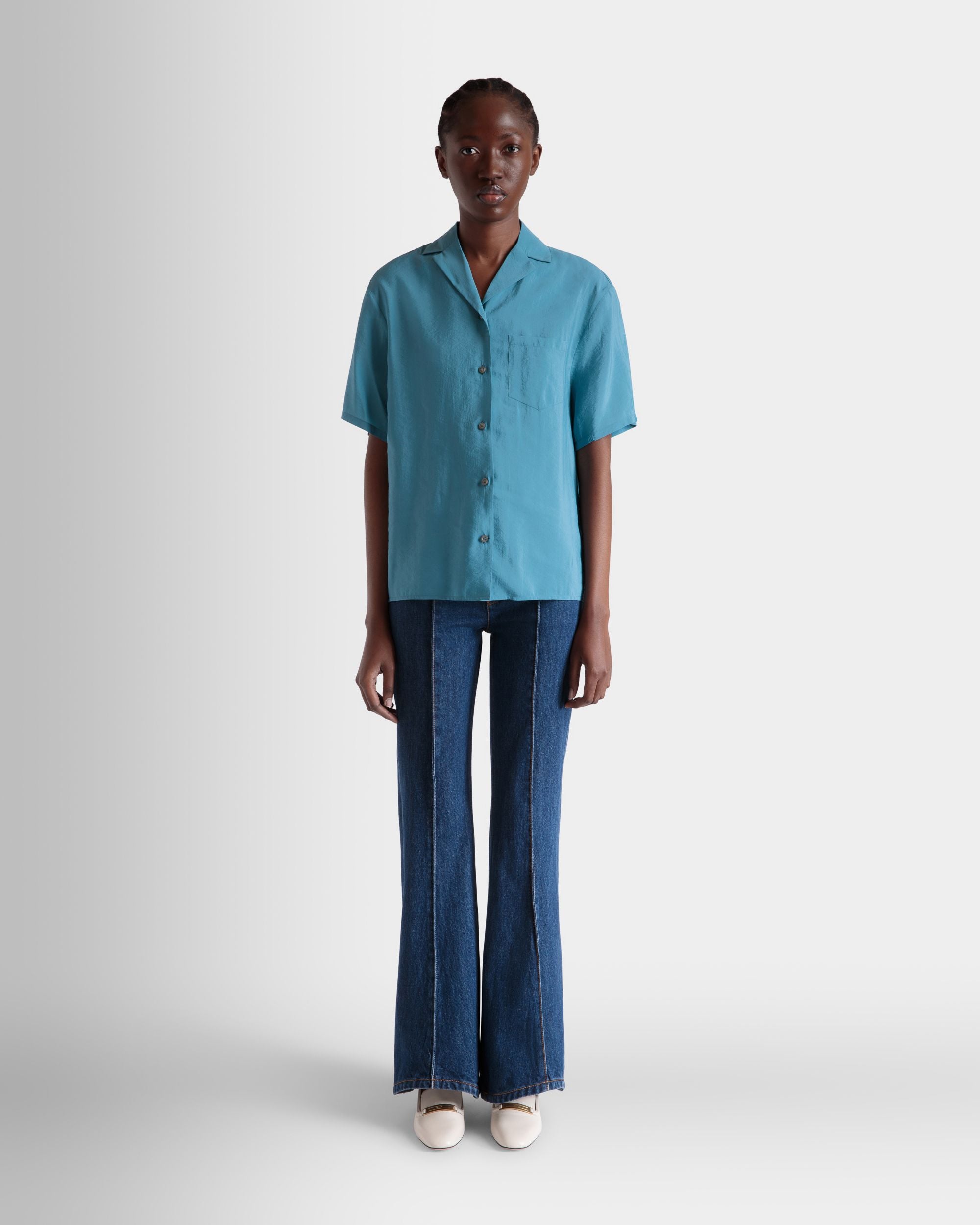 Camisa De Satén Medium Blue - Mujer - Bally - 02