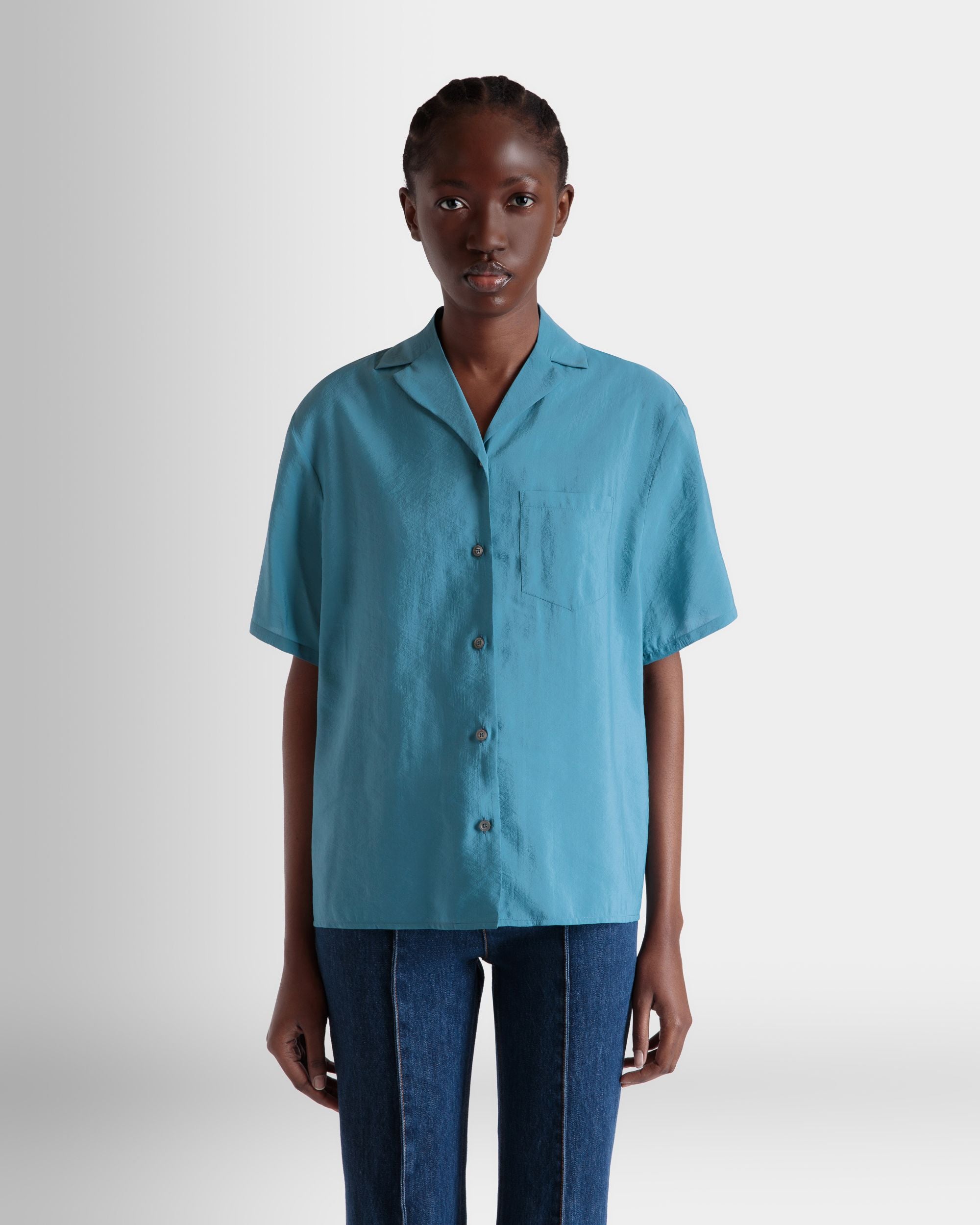 Camisa De Satén Medium Blue - Mujer - Bally - 08