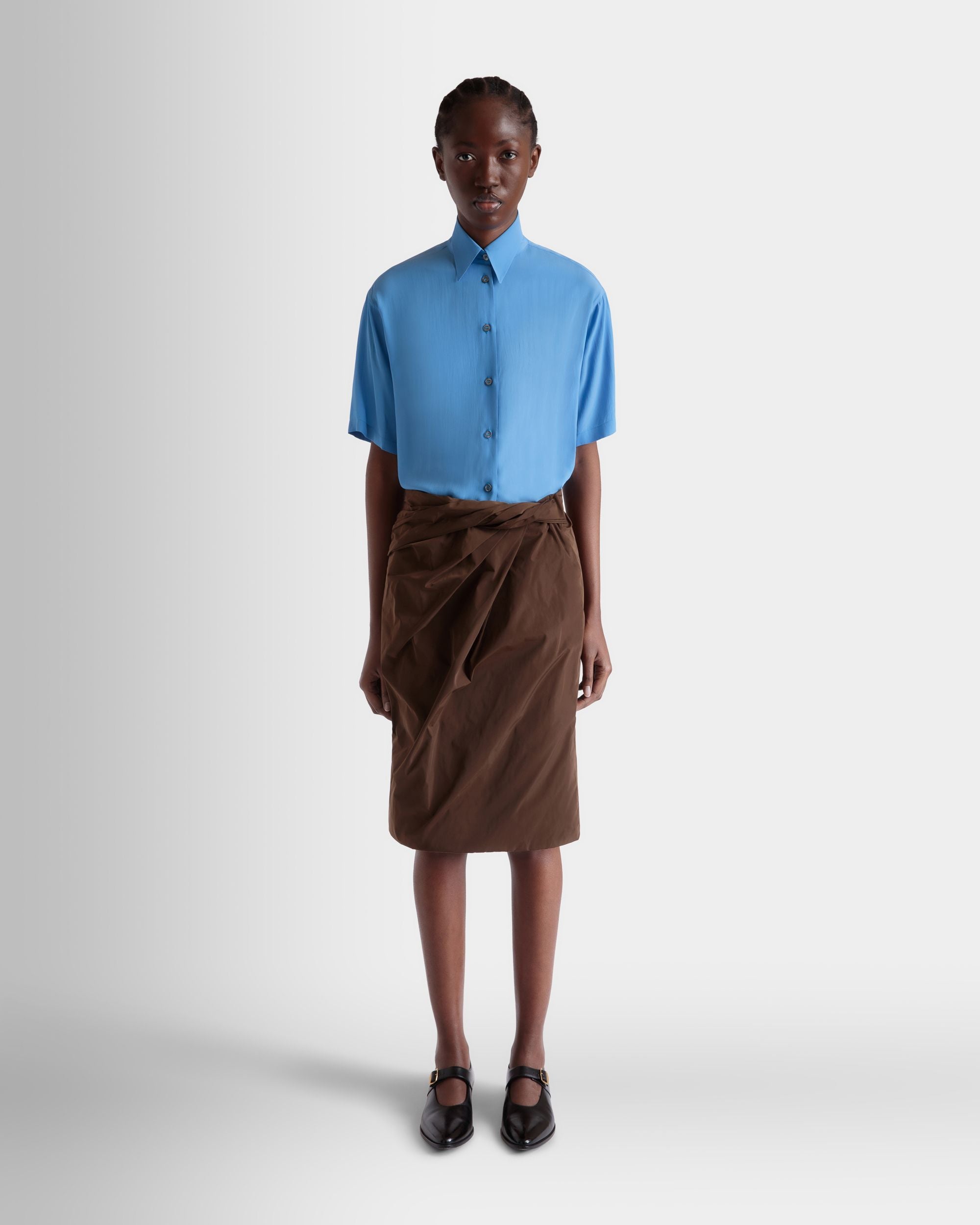 Shirt in Medium Blue Crepe de Chine - Women's - Bally - 02