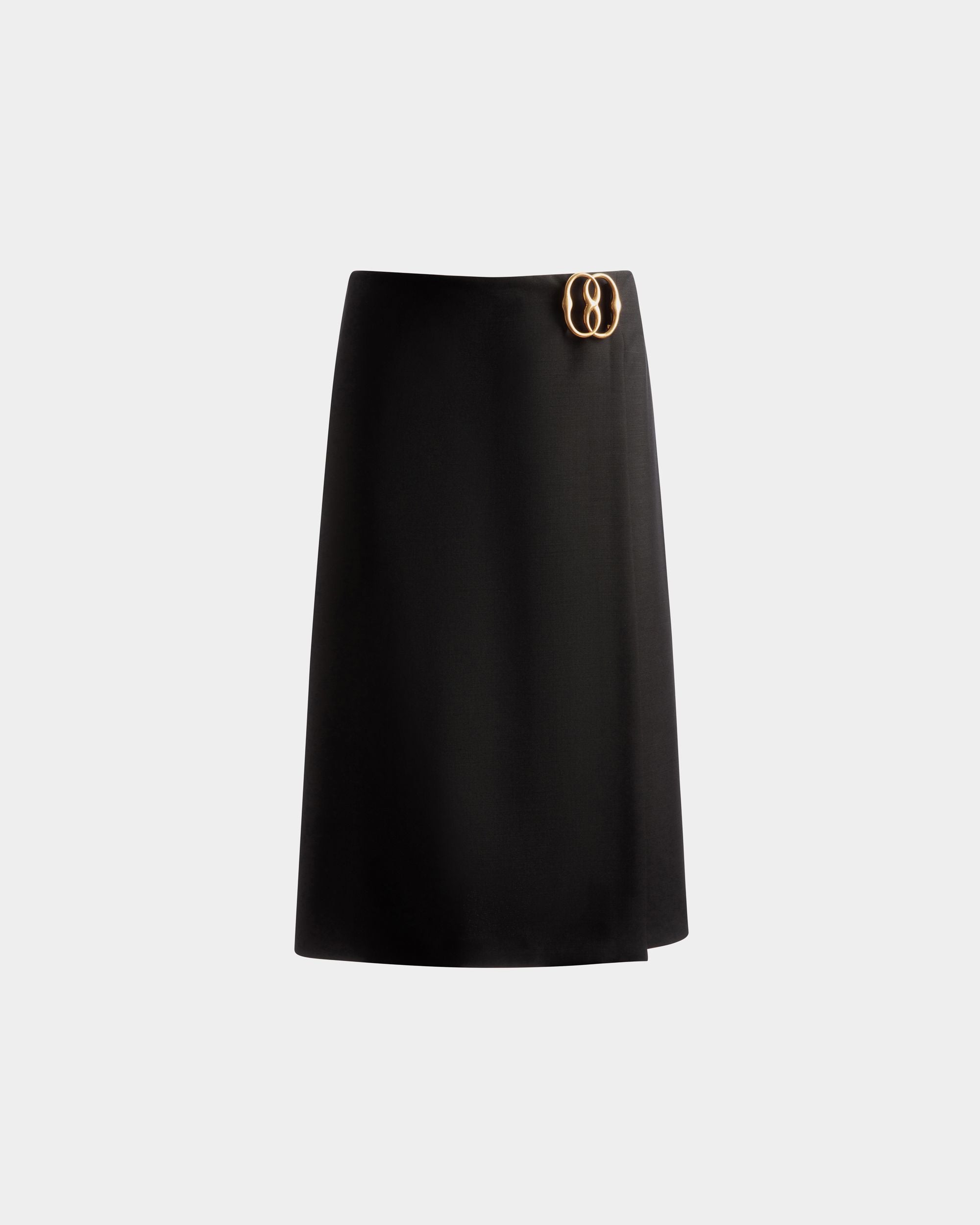 Falda Cruzada Hasta La Rodilla De Mezcla De Mohair Y Lana Negra - Mujer - Bally - 01