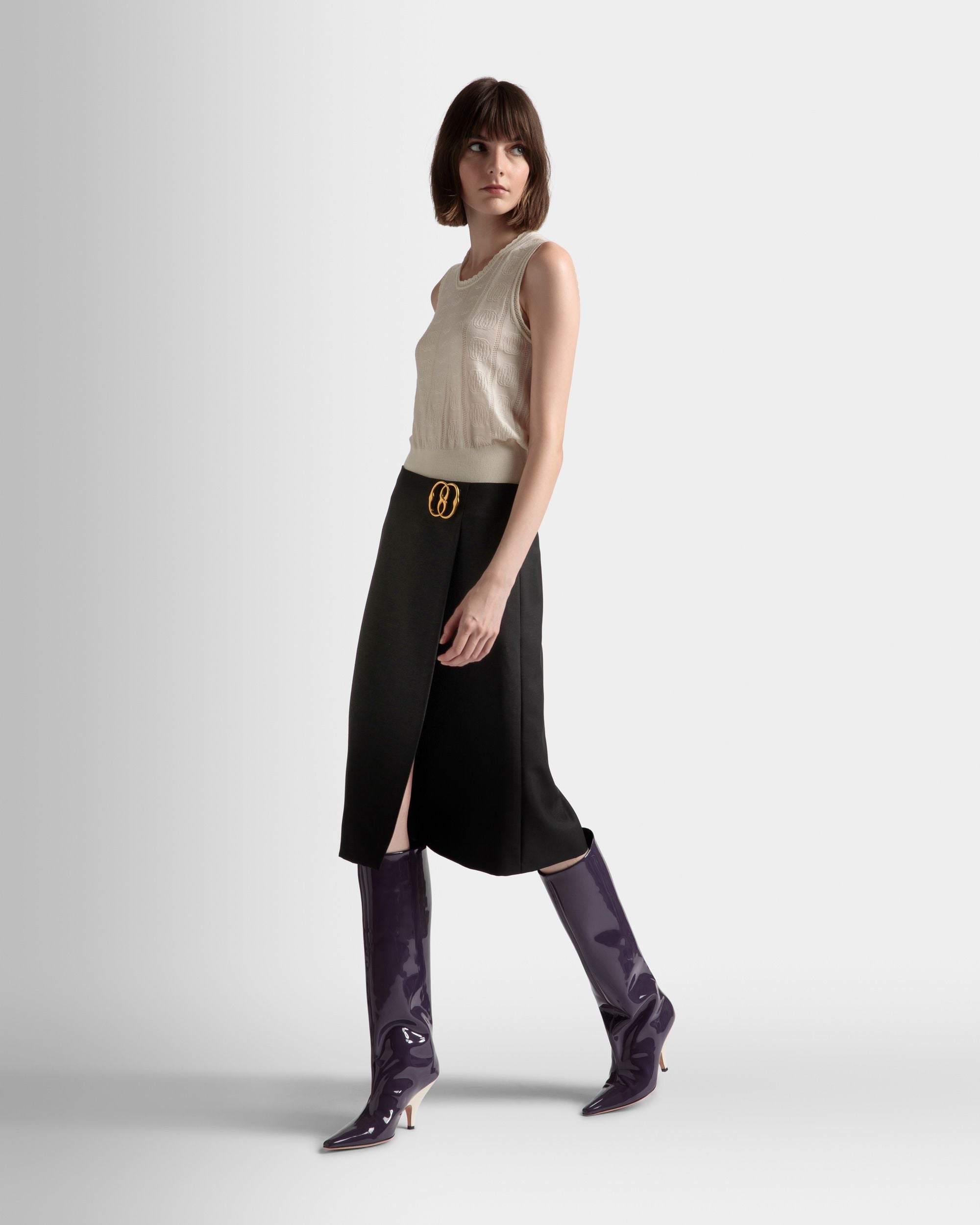 Falda Cruzada Hasta La Rodilla De Mezcla De Mohair Y Lana Negra - Mujer - Bally - 02