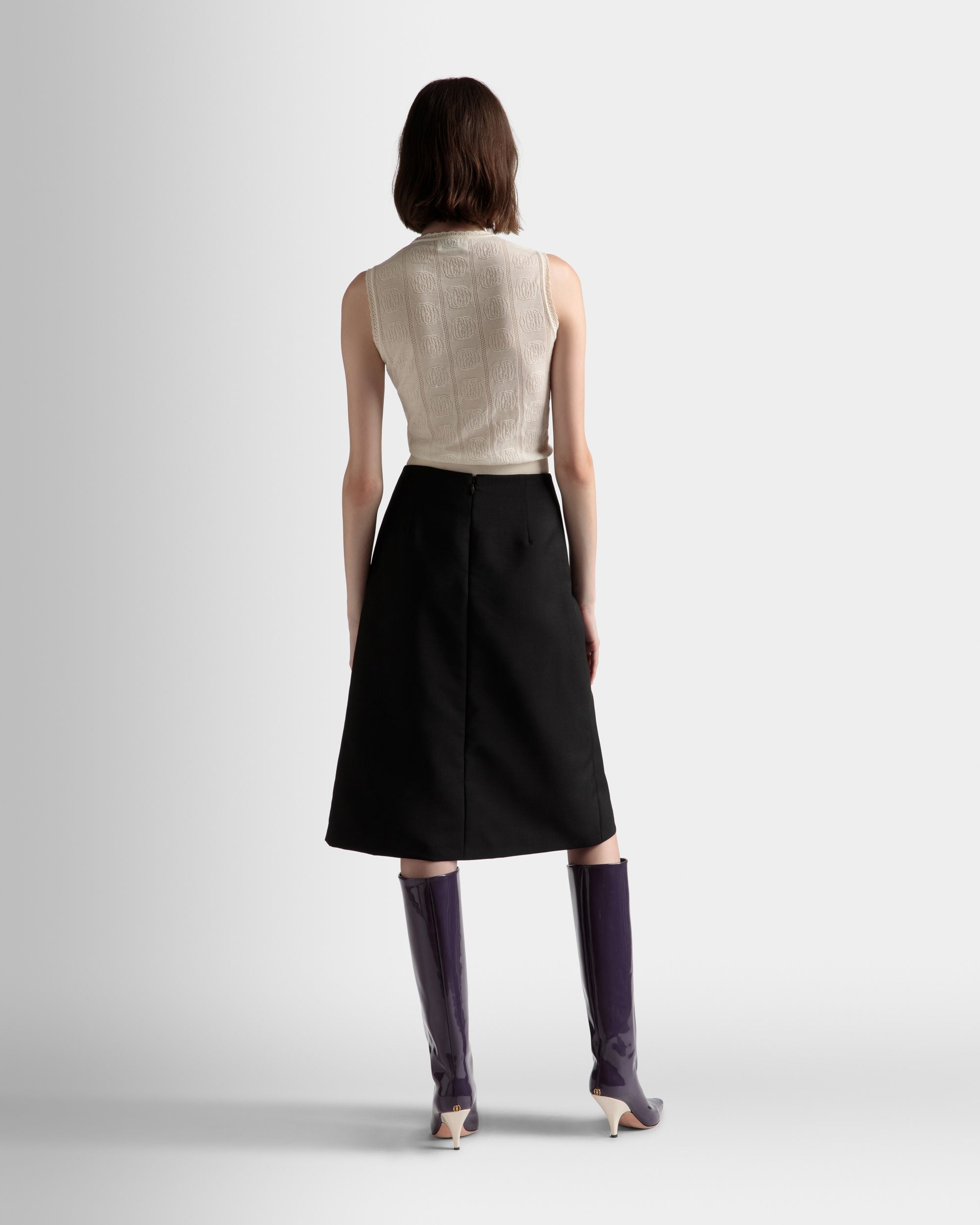Falda Cruzada Hasta La Rodilla De Mezcla De Mohair Y Lana Negra - Mujer - Bally - 06